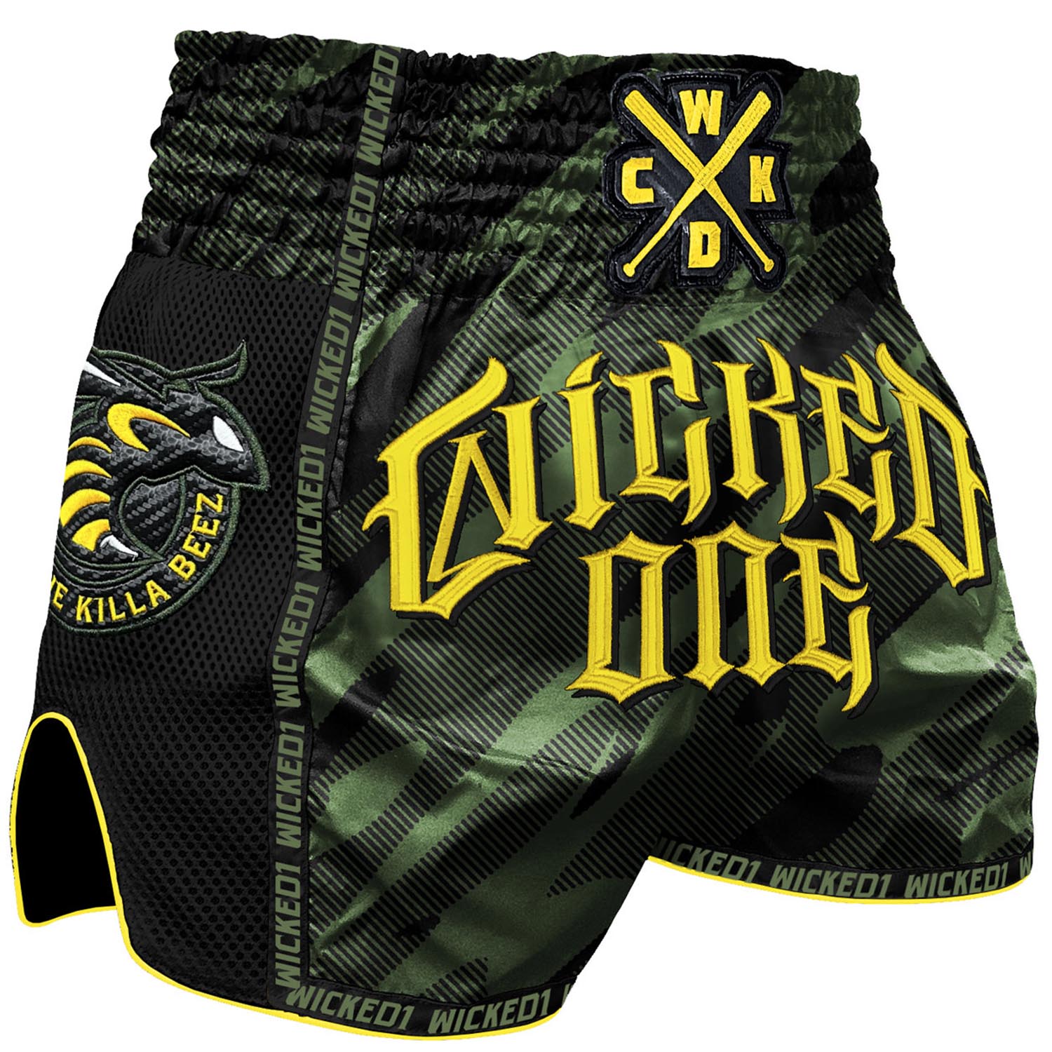 Wicked One Muay Thai Shorts, Killa Beez, khaki-yellow