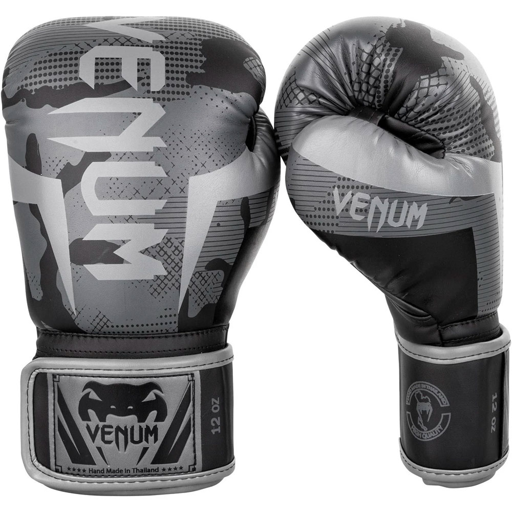 VENUM Boxing Gloves, Elite, black-gray-camo, 10 Oz