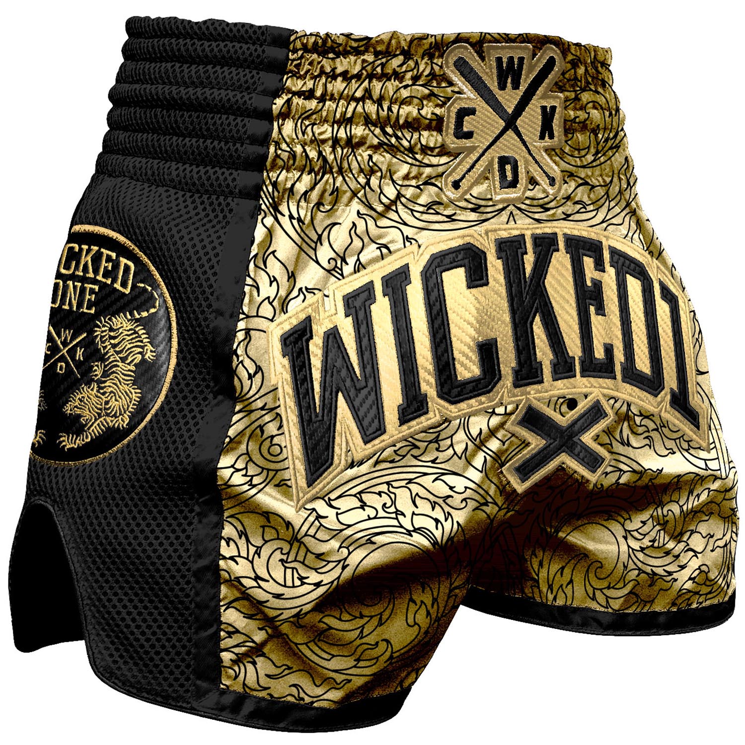 Wicked One Muay Thai Shorts, Shining, gold-schwarz