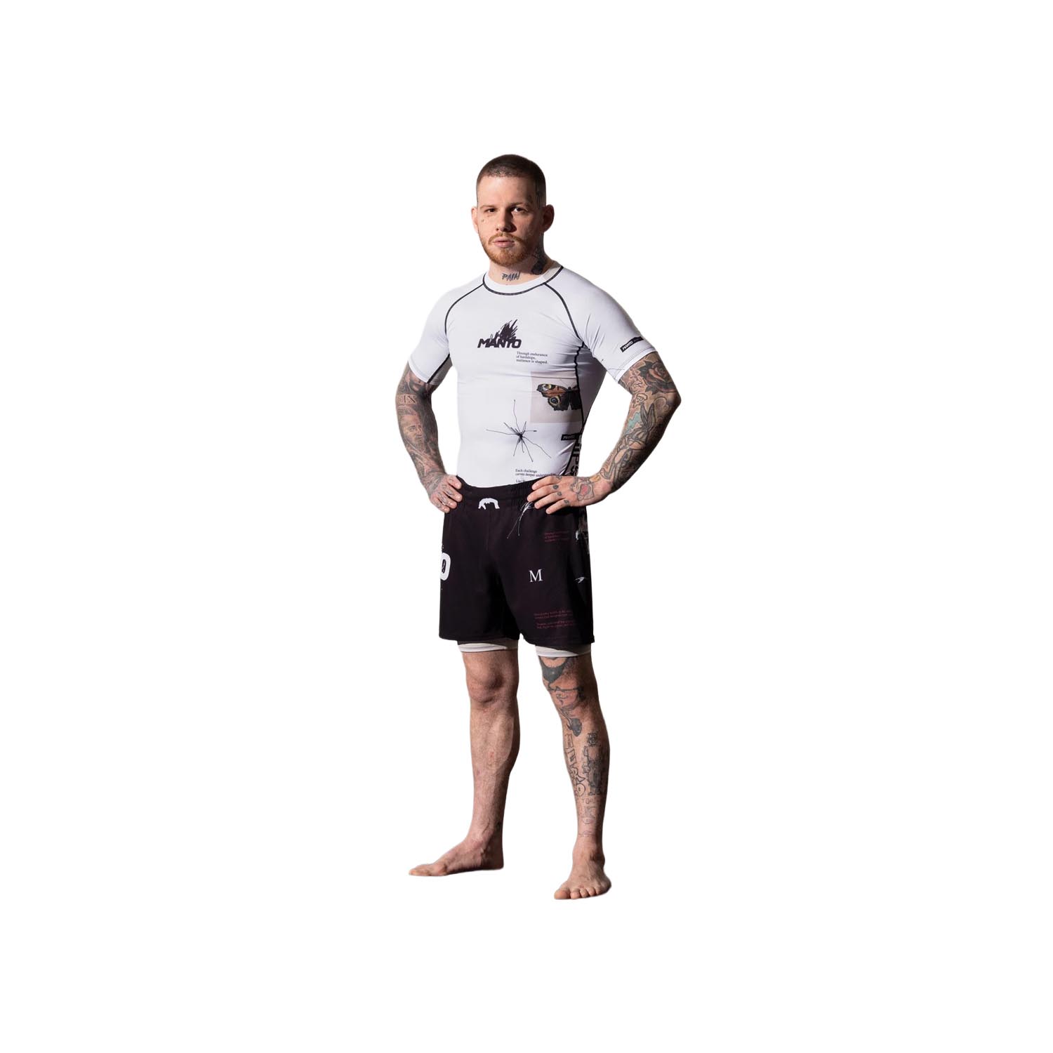 MANTO MMA Fight Shorts, Overcome, black-white, XXL
