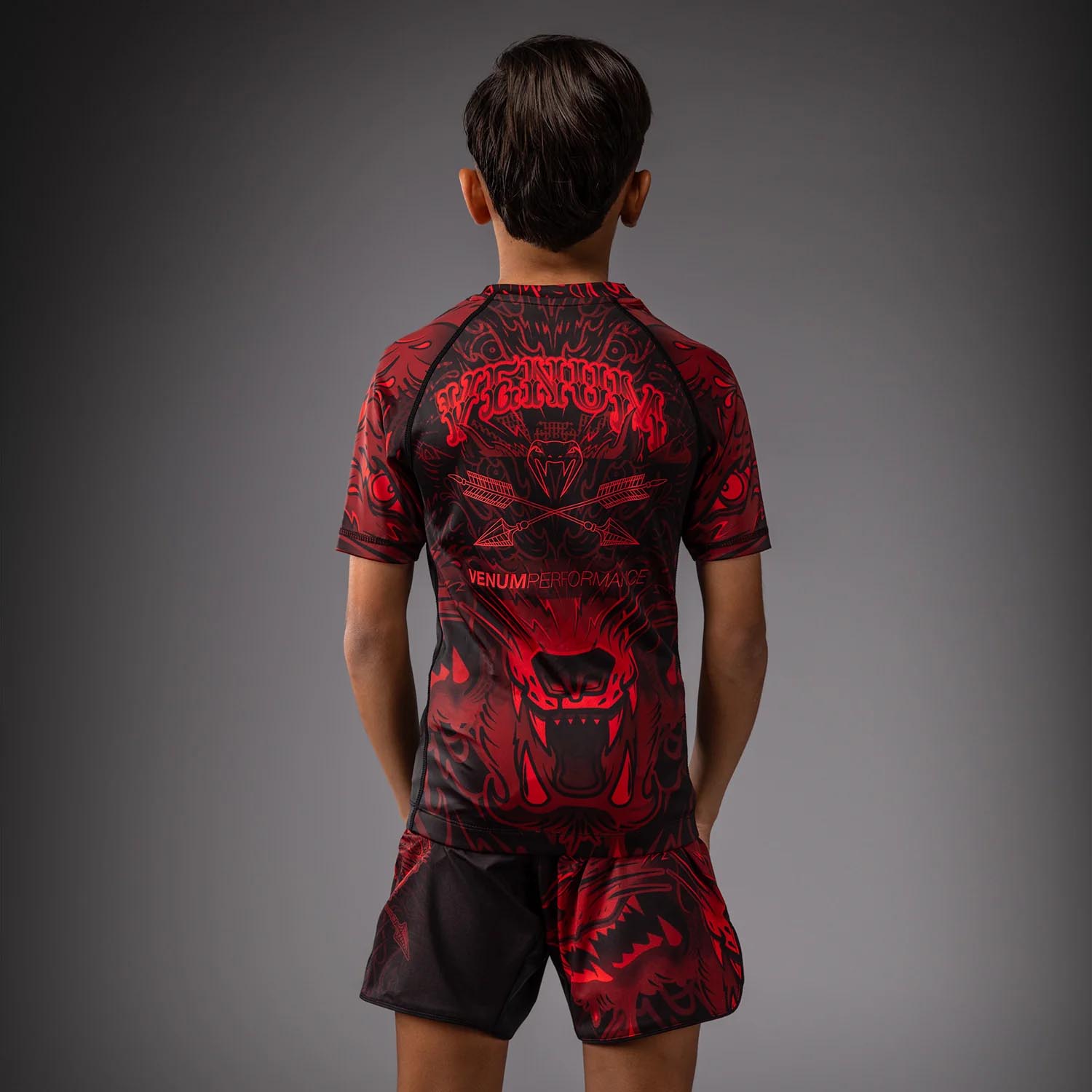 VENUM Rashguard, S/S, Kids, Wolf Atak, black-red, 12 J