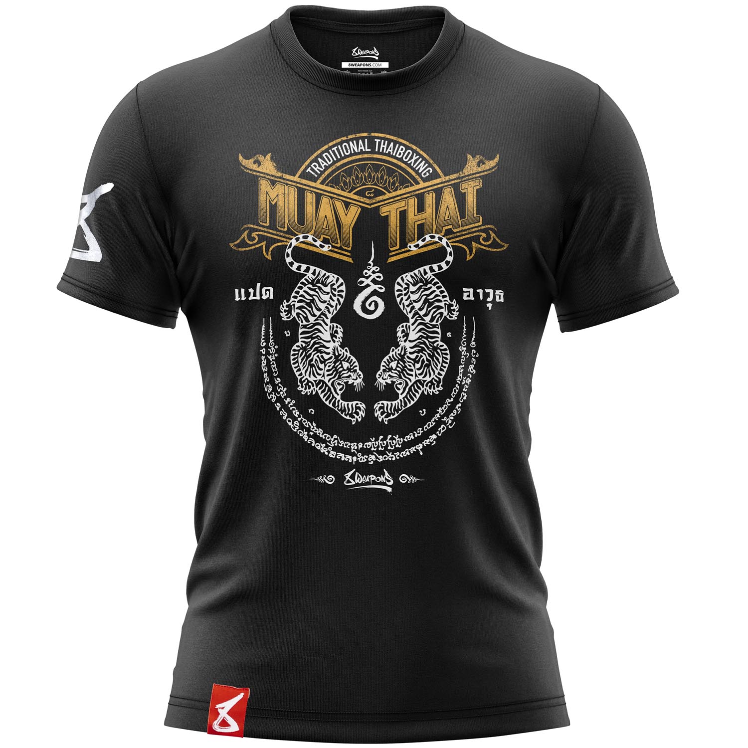 8 WEAPONS Muay Thai T-Shirt, Sak Yant Tigers, schwarz, S