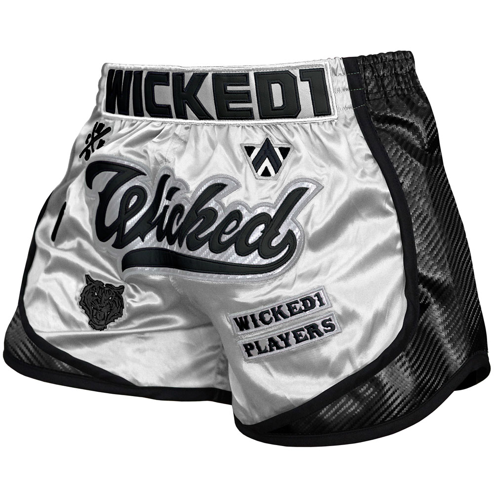 Wicked One Muay Thai Shorts, Squad, weiß-schwarz