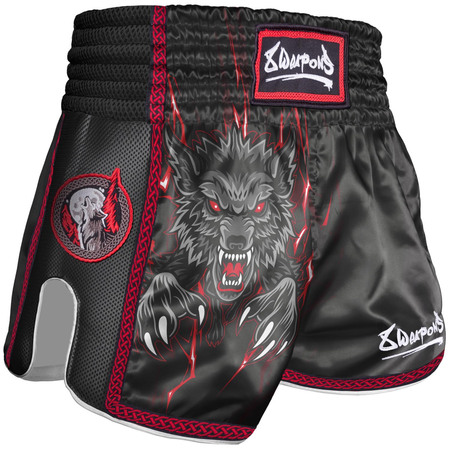 8 WEAPONS Muay Thai Shorts, Kids, Beastial Wolf, black-red, 8-10 Y