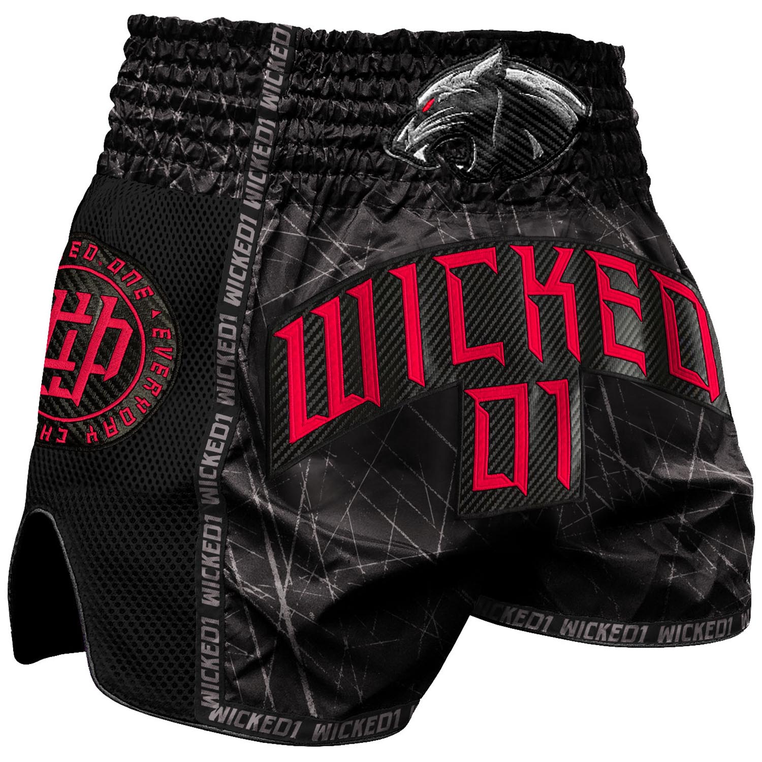 Wicked One Muay Thai Shorts, Panther, schwarz-rot