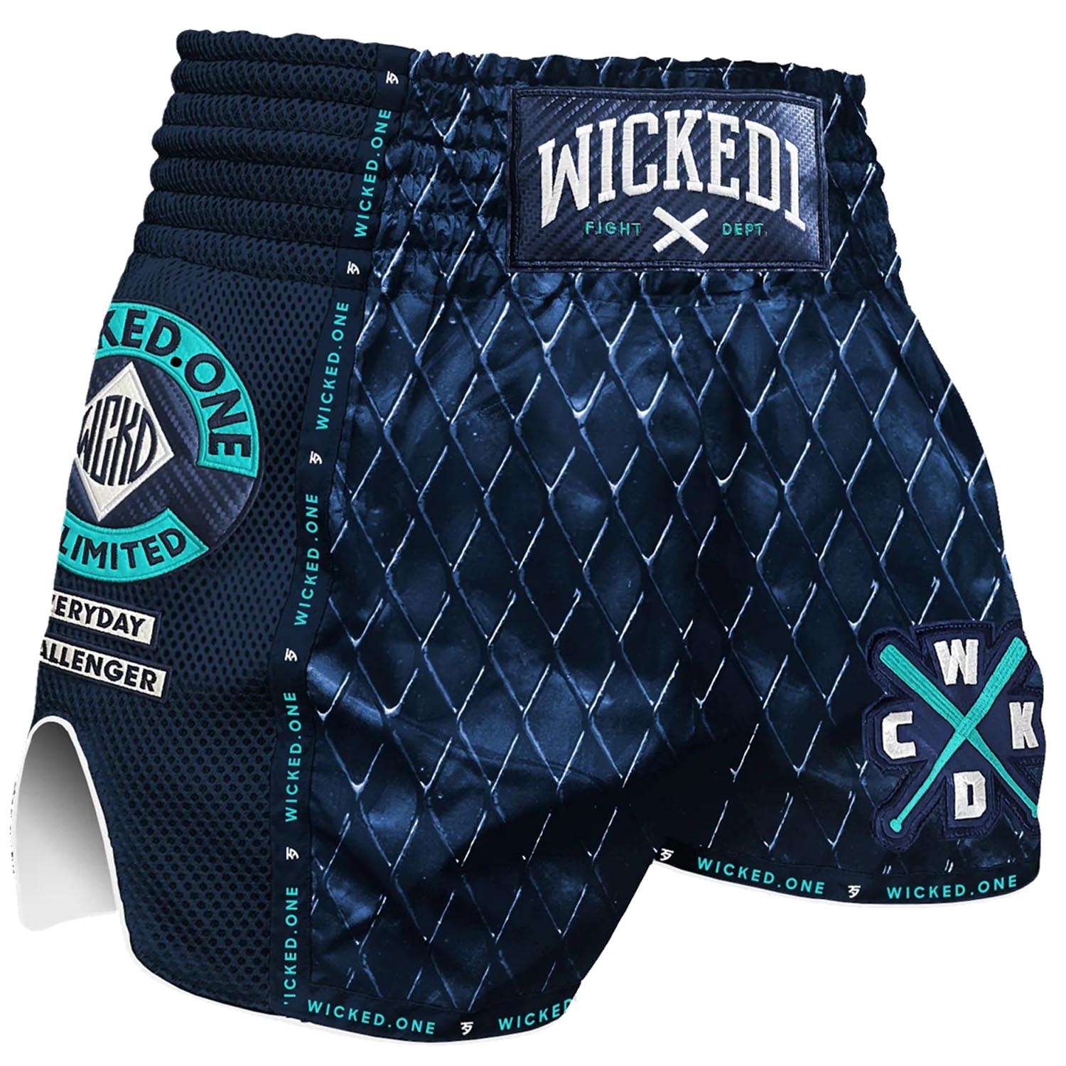 Wicked One Muay Thai Shorts, Cage, navy-white, M