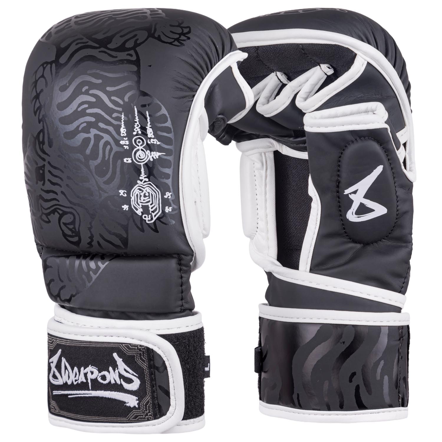 8 WEAPONS MMA Sparring Gloves, Sak Yant Big Tiger, black-black, XL