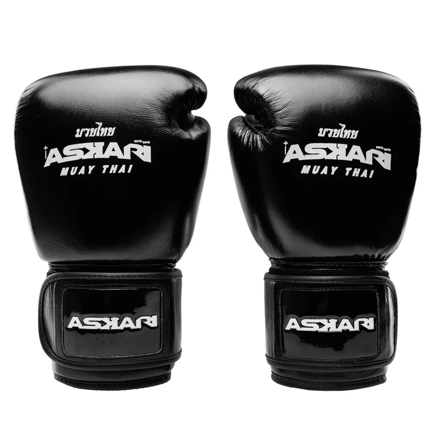 ASKARI Boxing Gloves, Nak Muay, black-white, XL