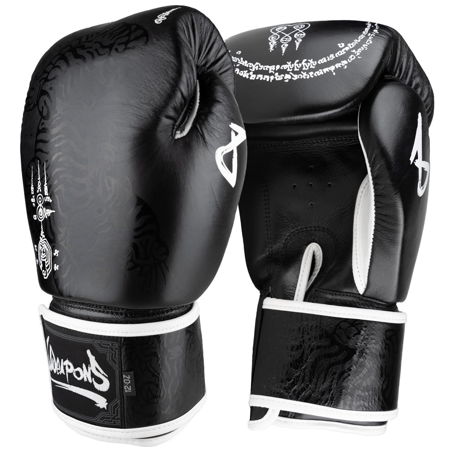 8 WEAPONS Boxing Gloves, Sak Yant Big Tiger, black-black