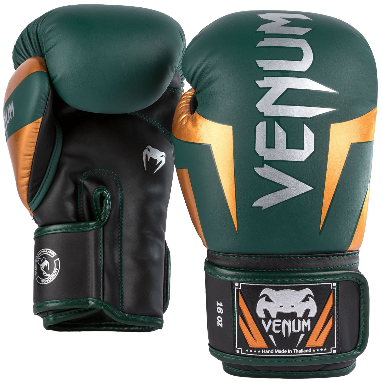 VENUM Boxing Gloves, Elite, green-bronze-silver, 12 Oz
