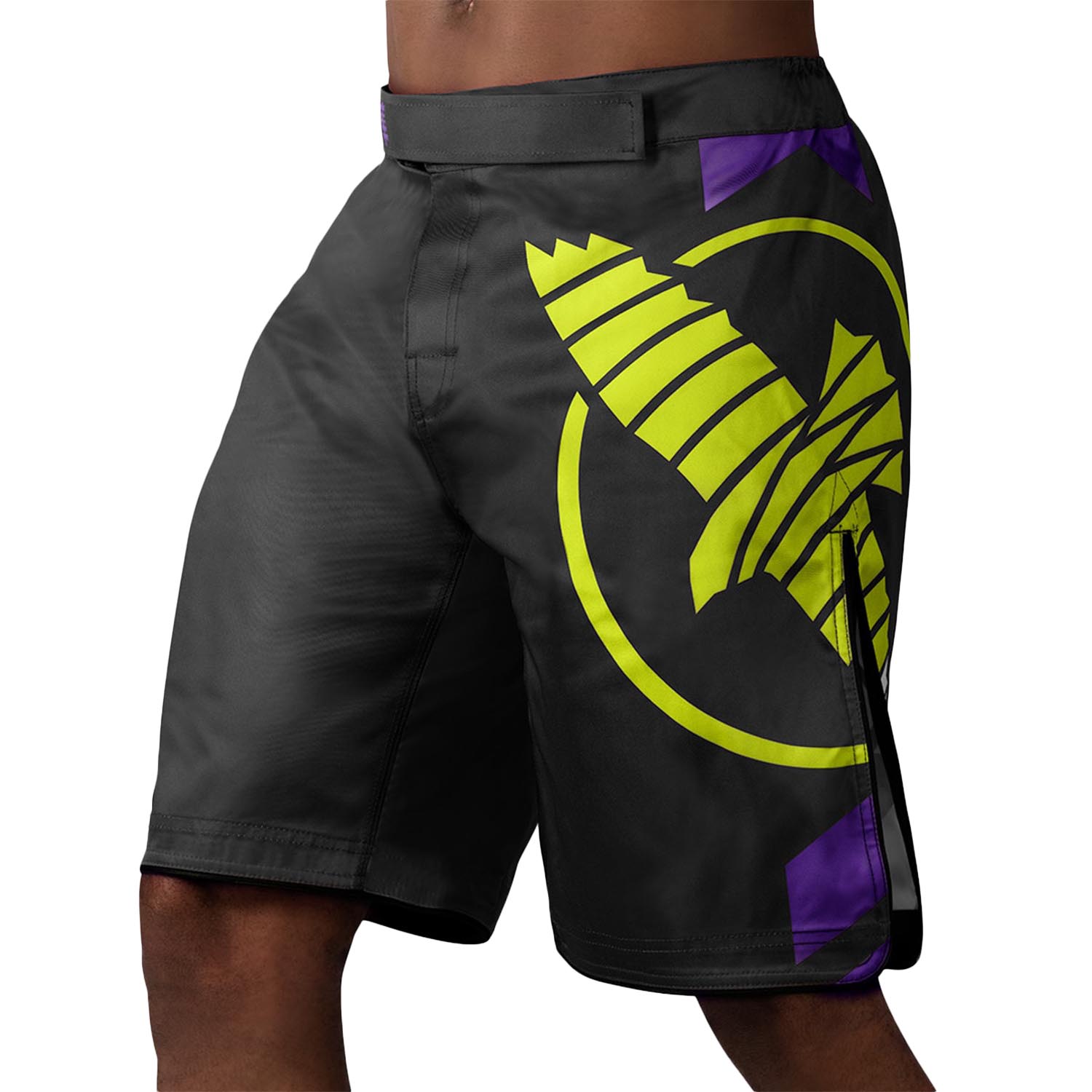 Hayabusa MMA Fight Shorts, Icon, schwarz-neon-gelb
