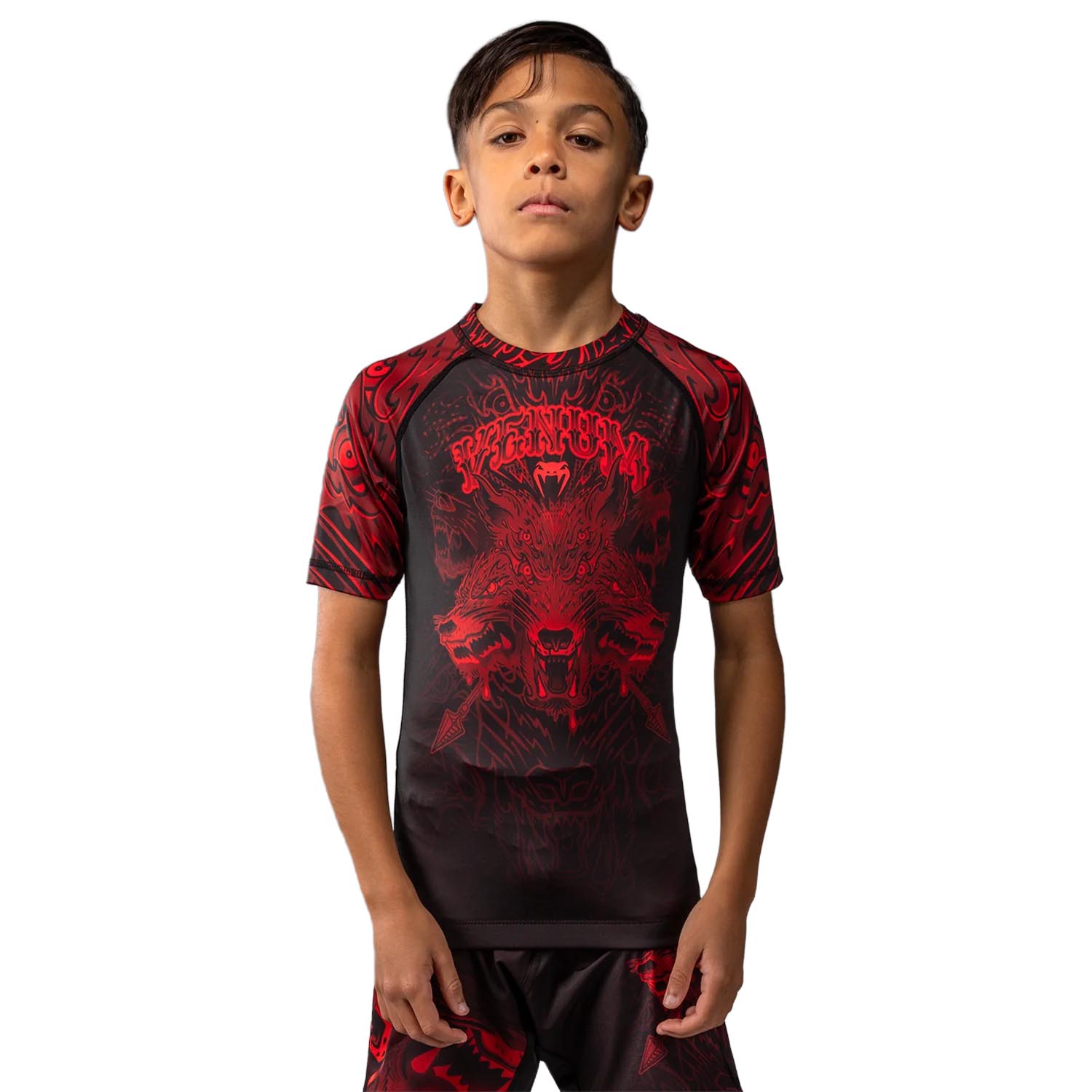 VENUM Rashguard, S/S, Kids, Wolf Atak, black-red, 12 J
