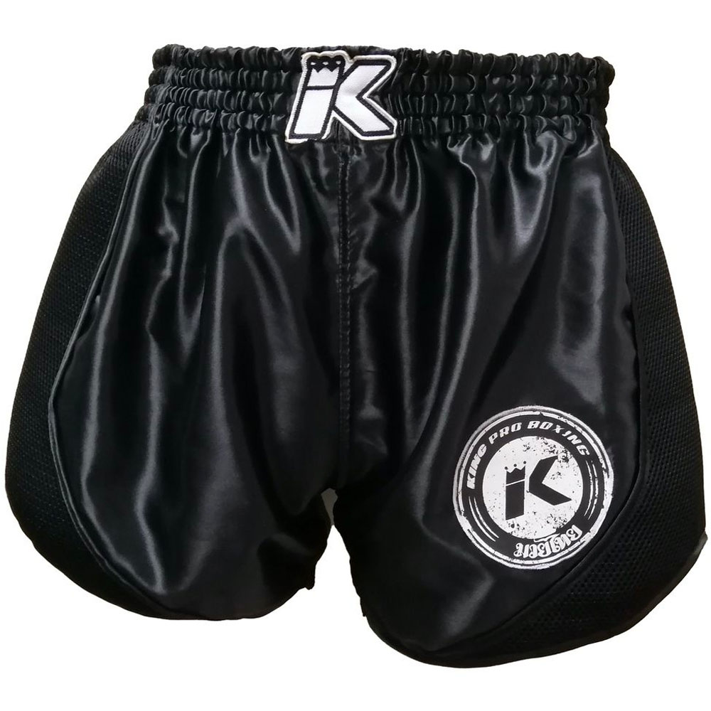 KING PRO BOXING Muay Thai Shorts, Kinder, Retro Mesh 1, schwarz XS