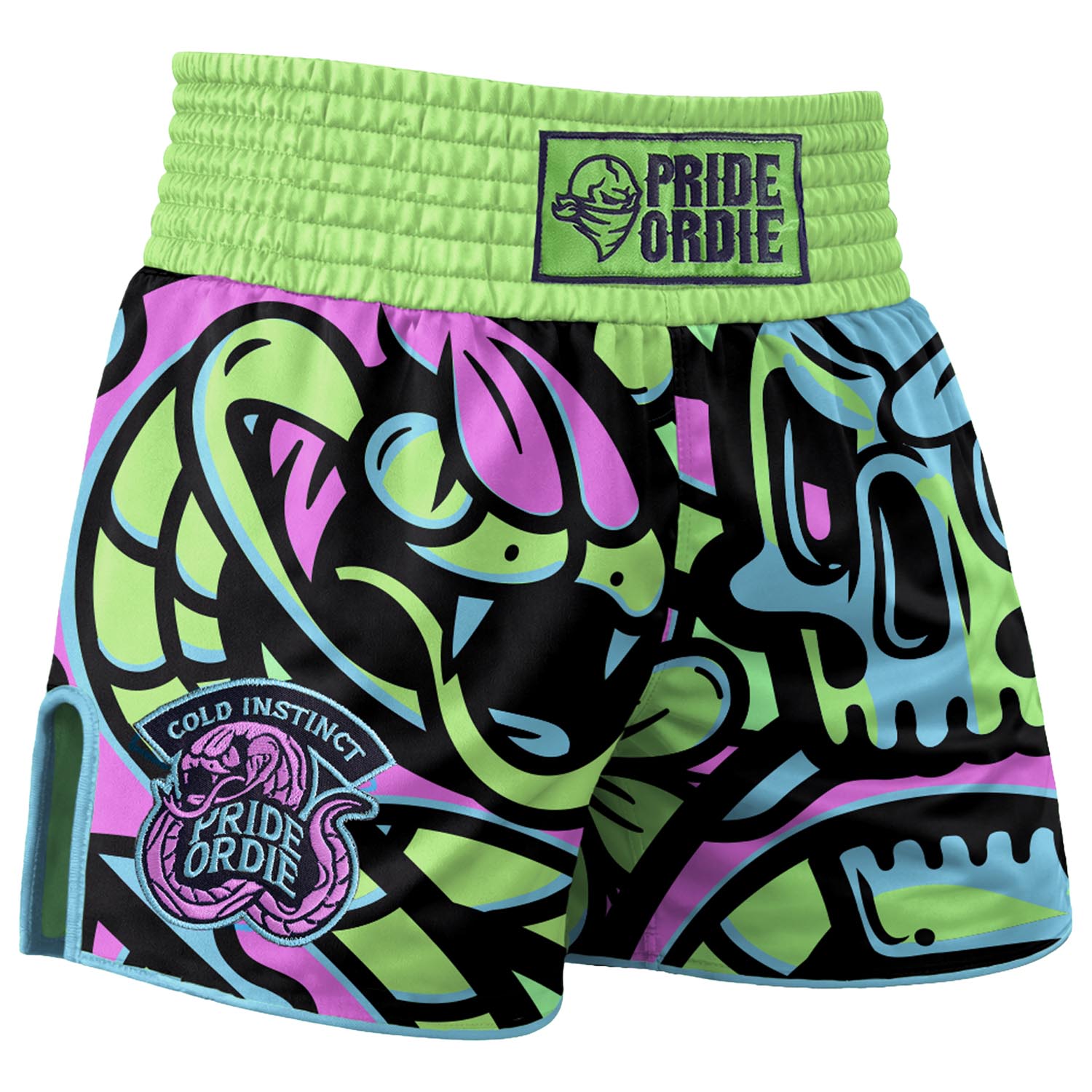 PRiDEorDiE Muay Thai Shorts, Cold Instinct, green-pink, M