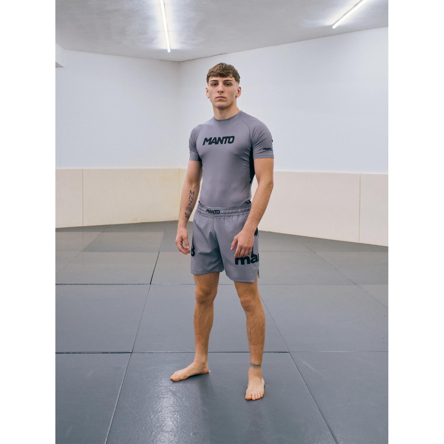 MANTO MMA Fight Shorts, Logo Dual, grey-black, XXL