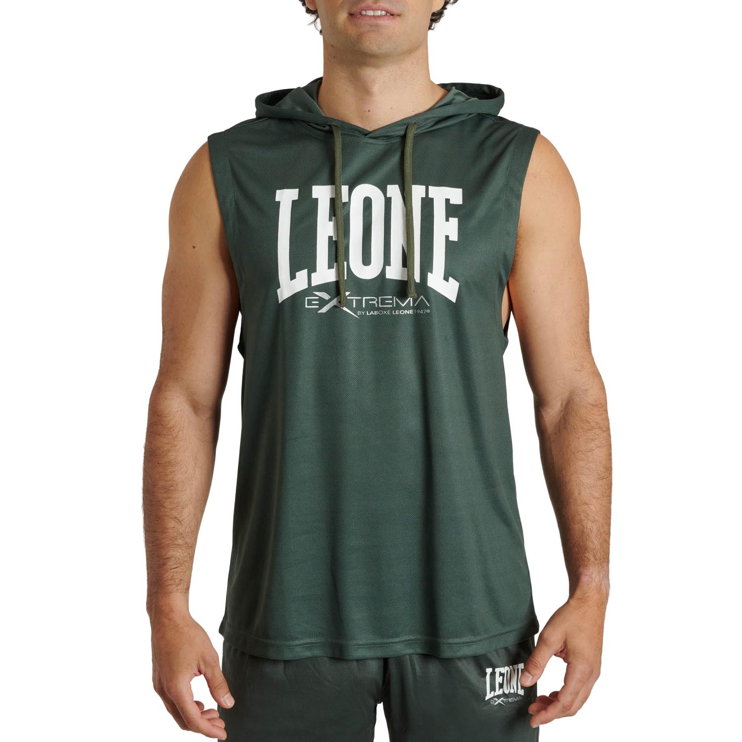 LEONE Tank Top, Hooded, Logo, green-white, M