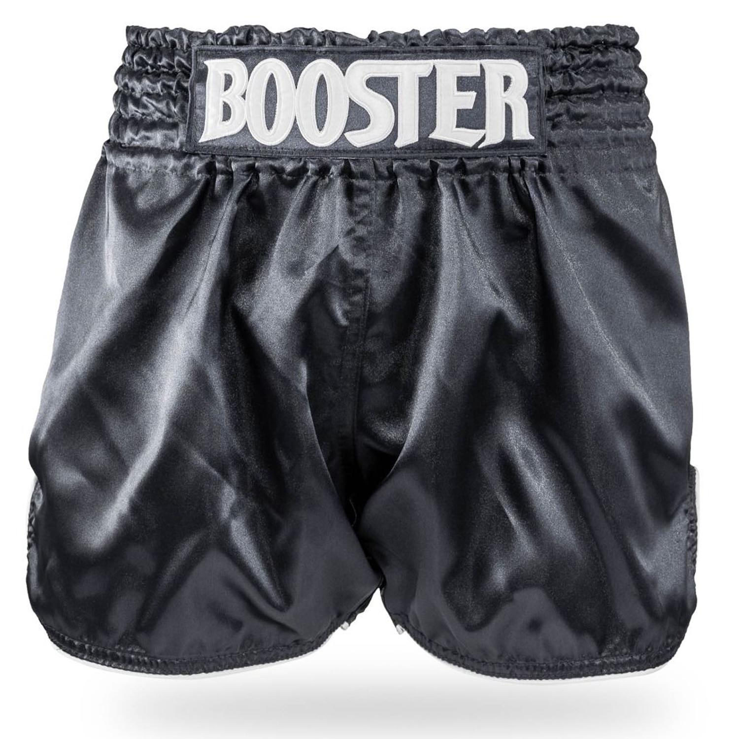 Booster Muay Thai Shorts, Plain V2, schwarz-weiß