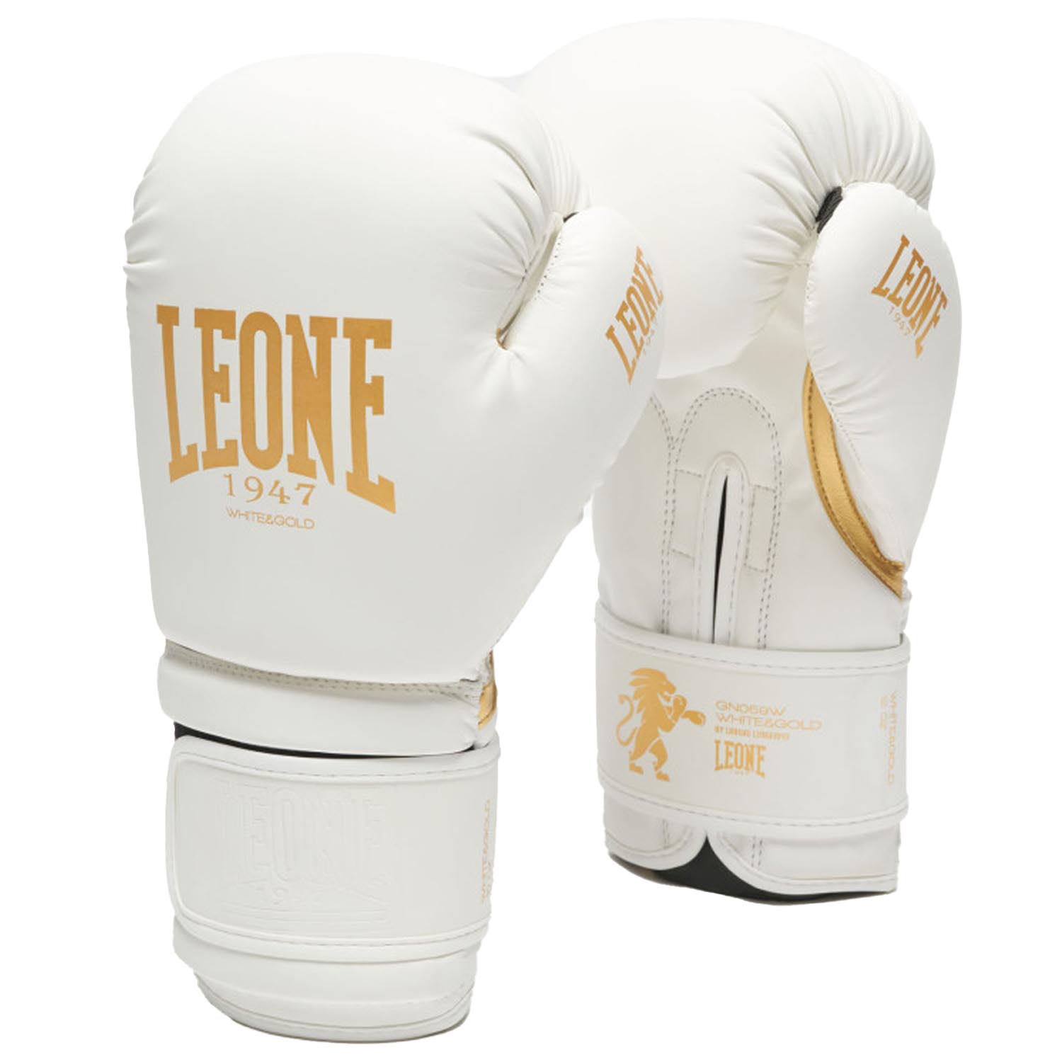 LEONE Boxing Gloves, White & Gold GN059W, white-gold, 12 Oz