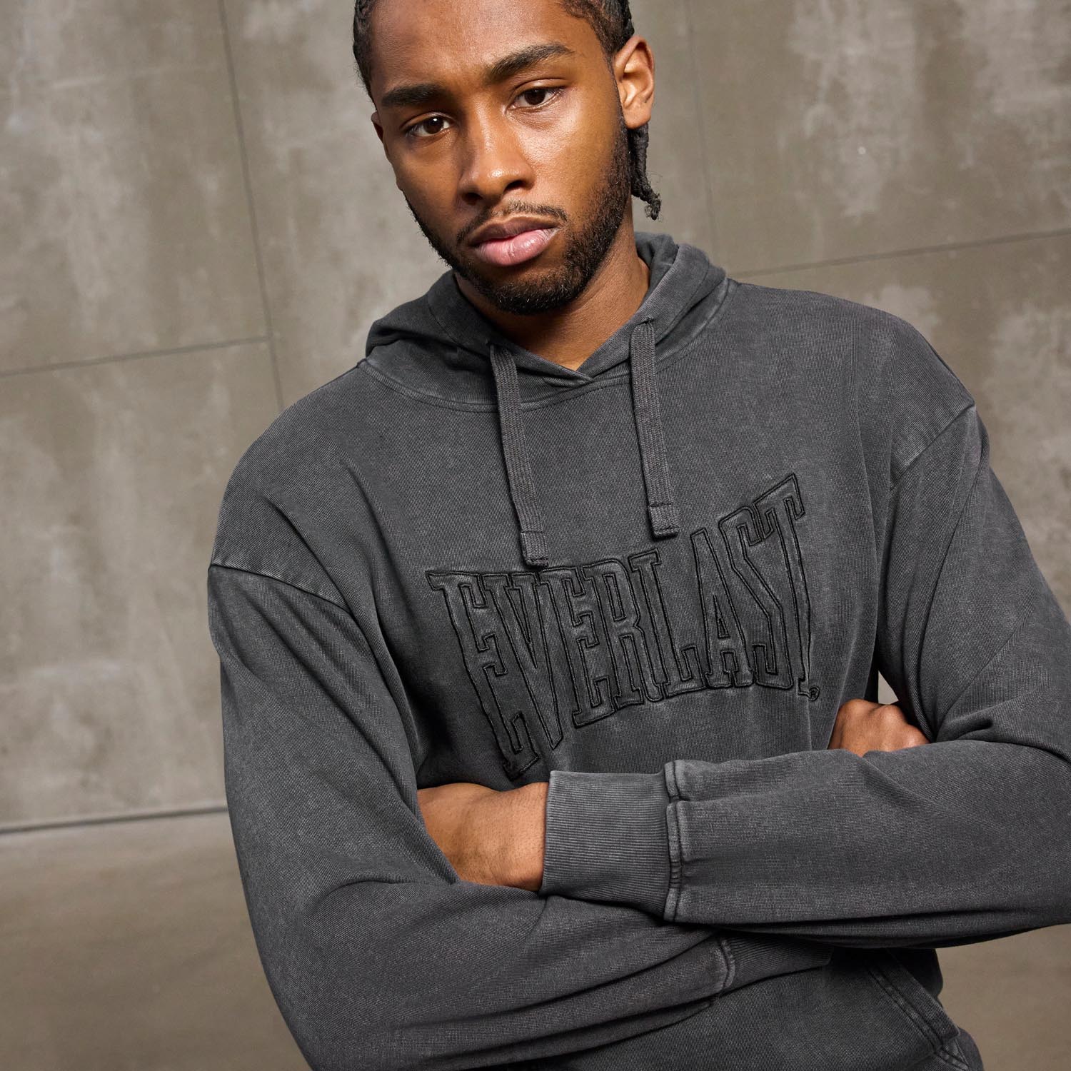 Everlast Hoody, Washed EMB, black, XXL