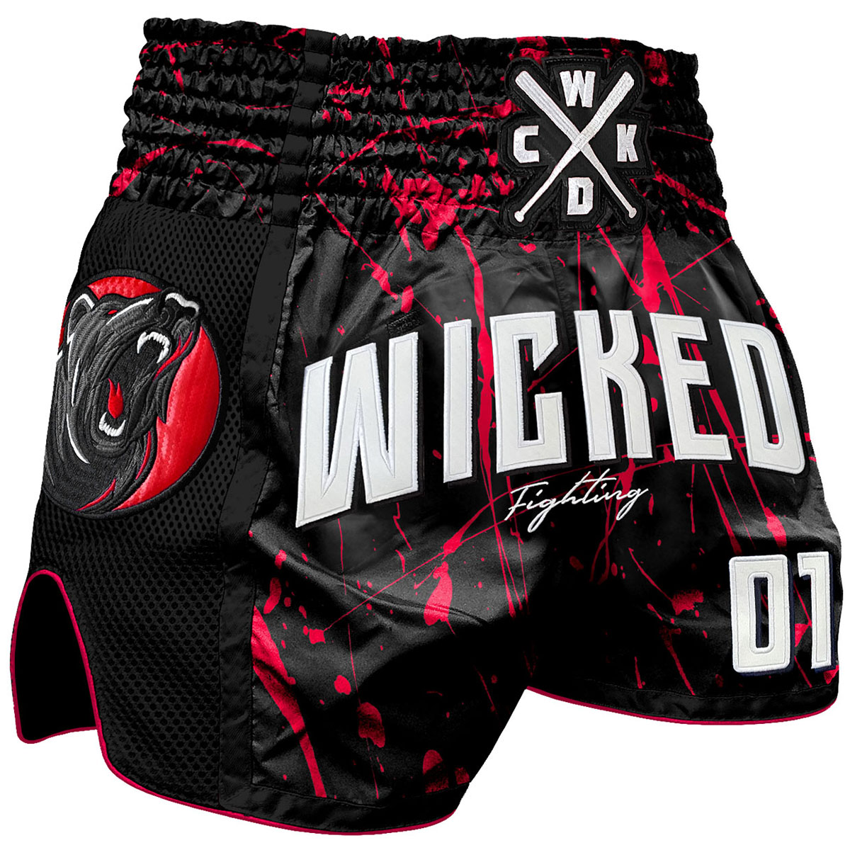 Wicked One Muay Thai Shorts, Bad Bear, schwarz-rot