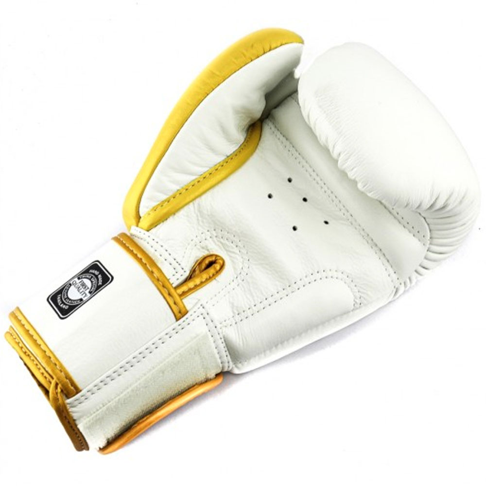 TWINS Special Boxing Gloves, Leather, BGVL-8, white-gold, 12 Oz