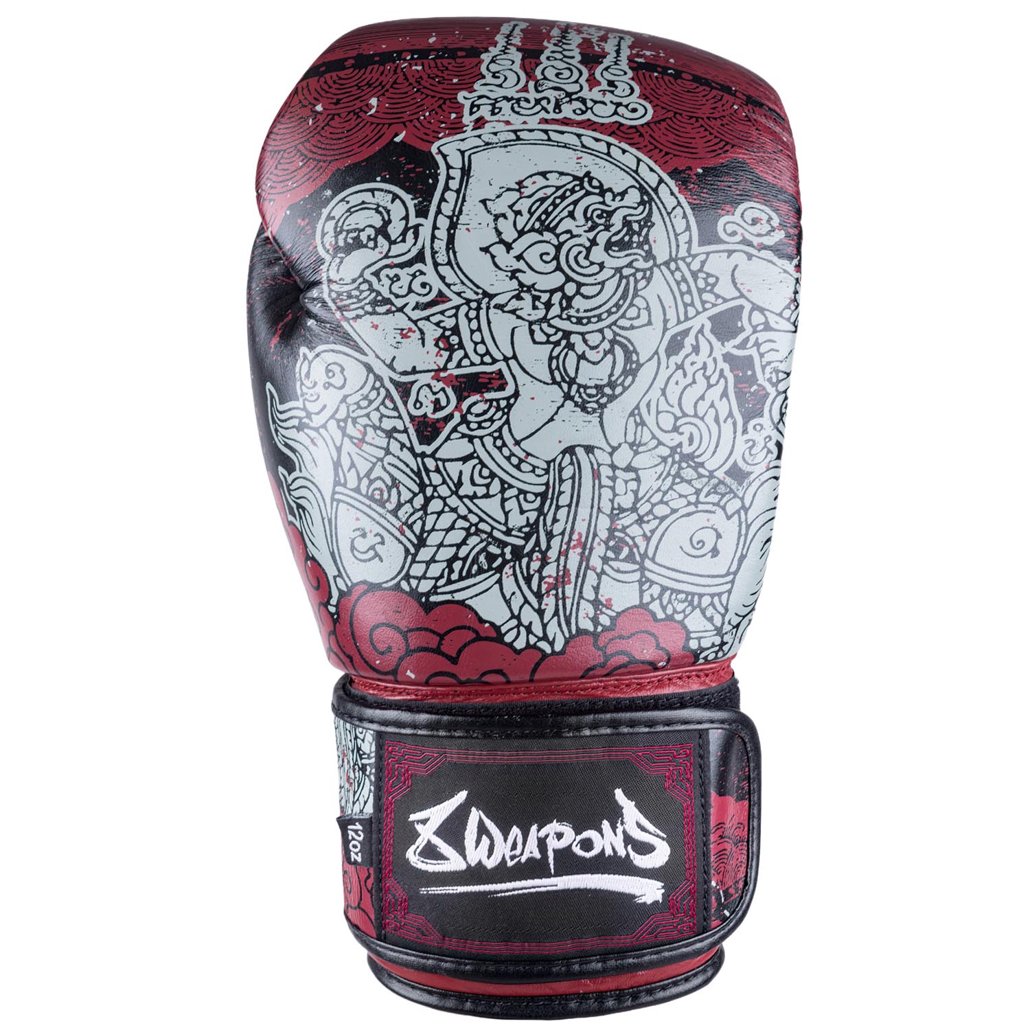 8 WEAPONS Boxing Gloves, Hanuman Yant, black-red, 12 Oz
