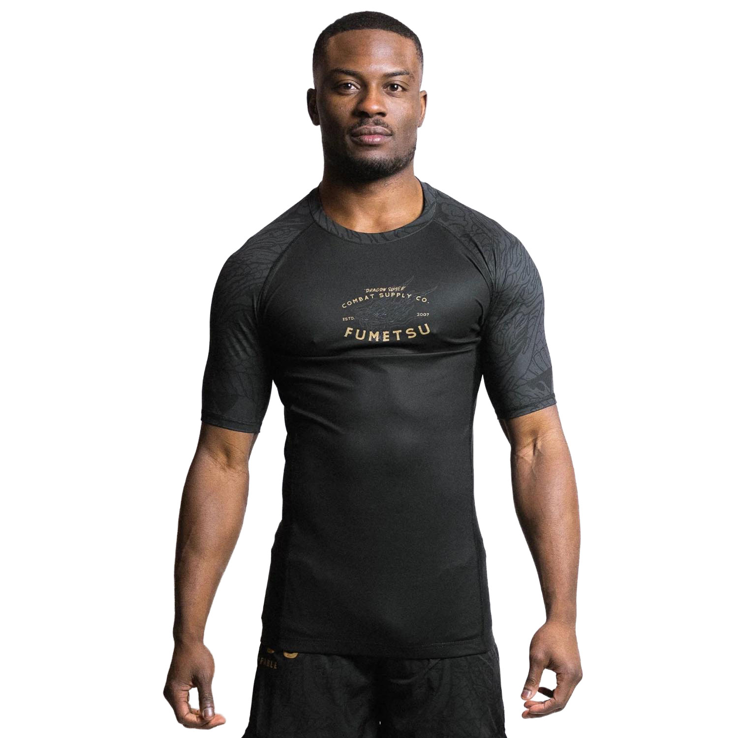Fumetsu Rashguard, S/S, Dragon Slayer, black-gold, S