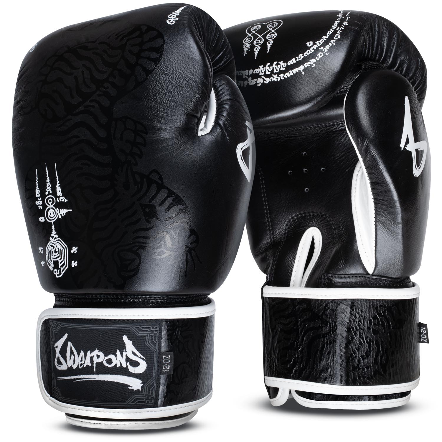 8 WEAPONS Boxing Gloves, Sak Yant Big Tiger, black-black