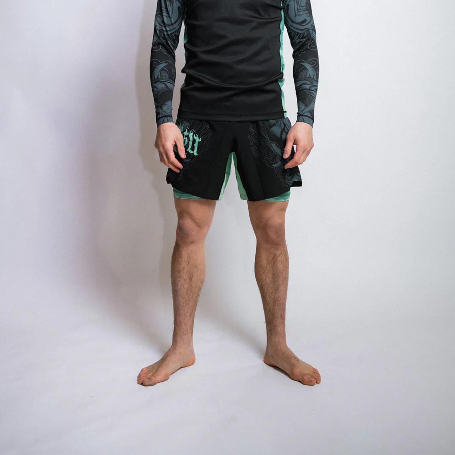 Fumetsu MMA Fight Shorts, Oni Dual Layer, black-mint, XXL