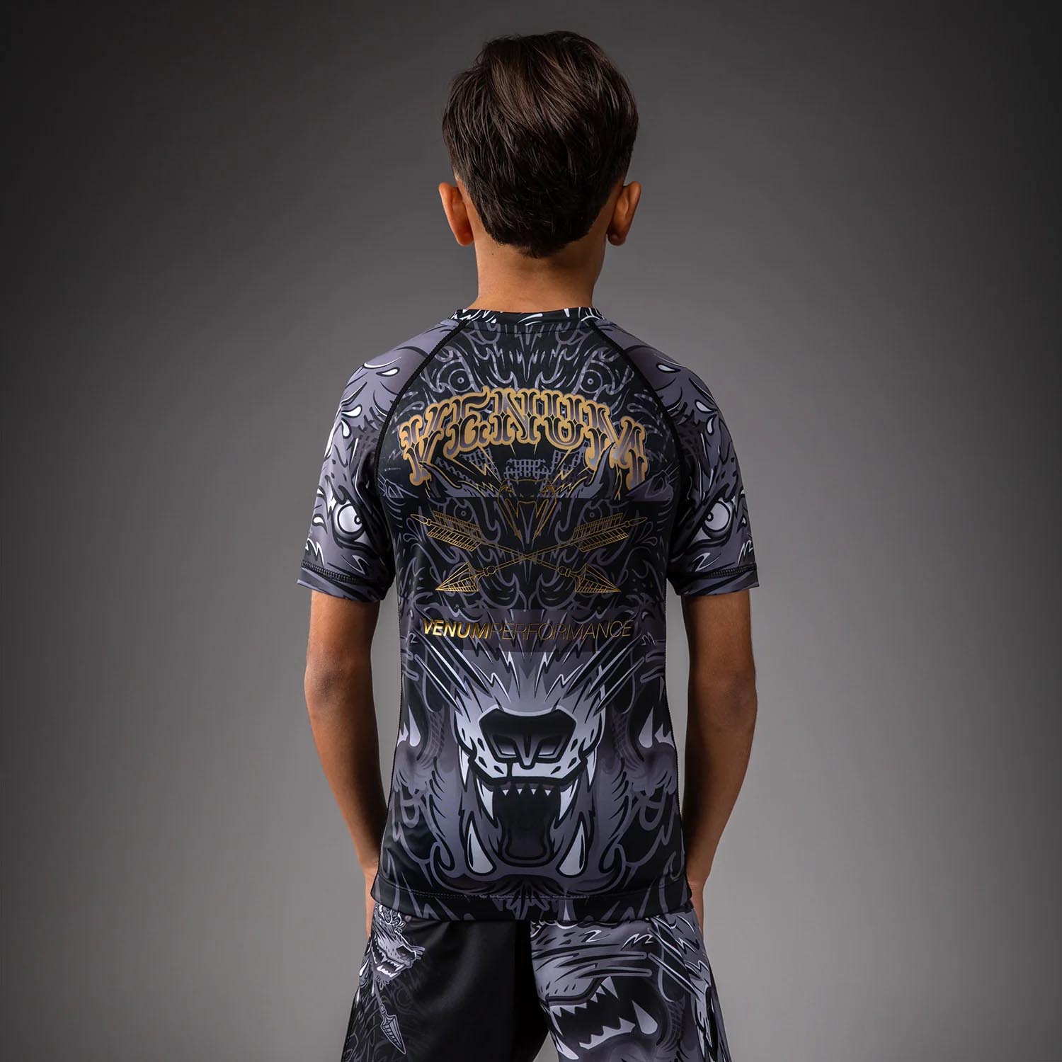 VENUM Rashguard, S/S, Kids, Wolf Atak, black-grey, 14 J
