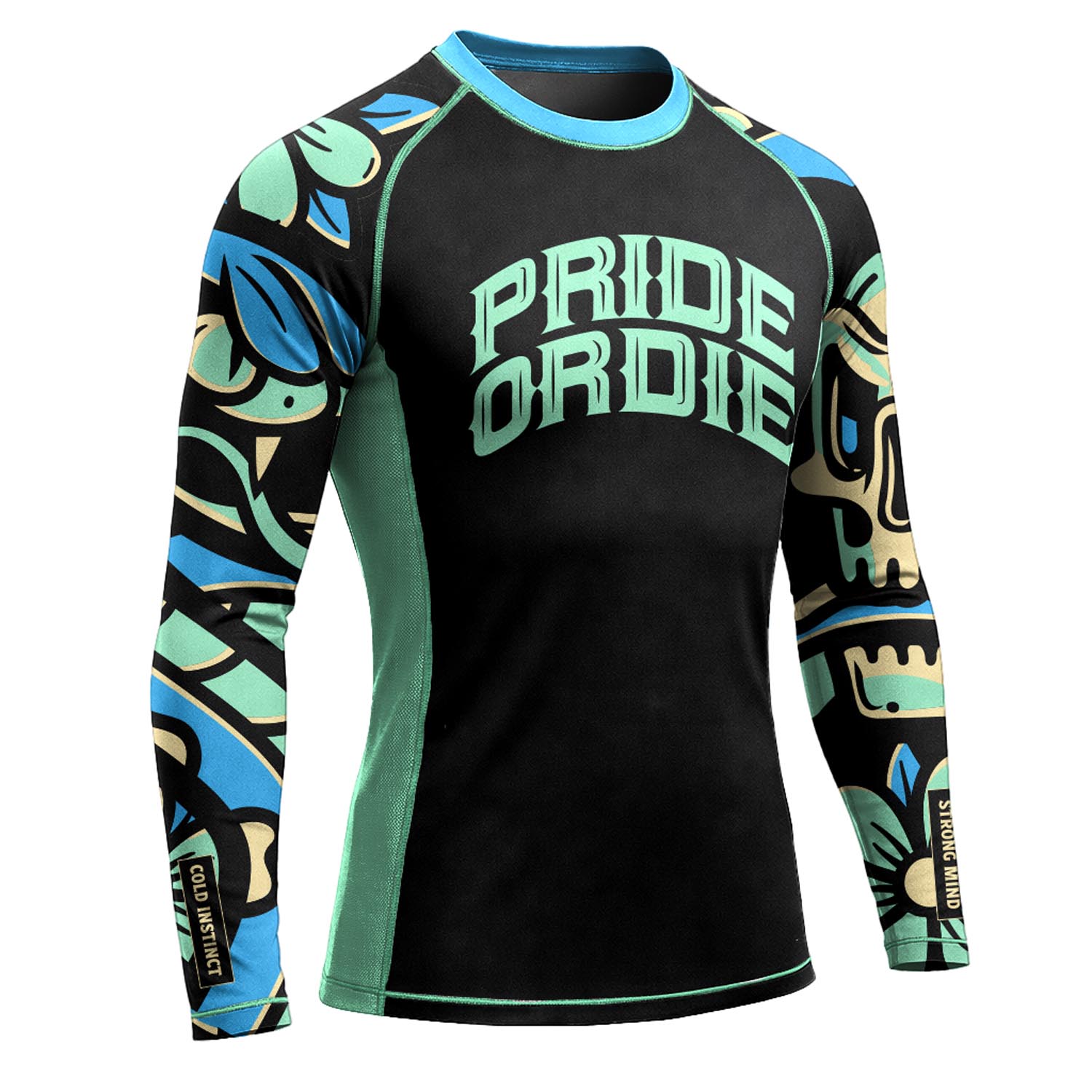 PRiDEorDiE Rashguard, L/S, Cold Instinct, green-black, M