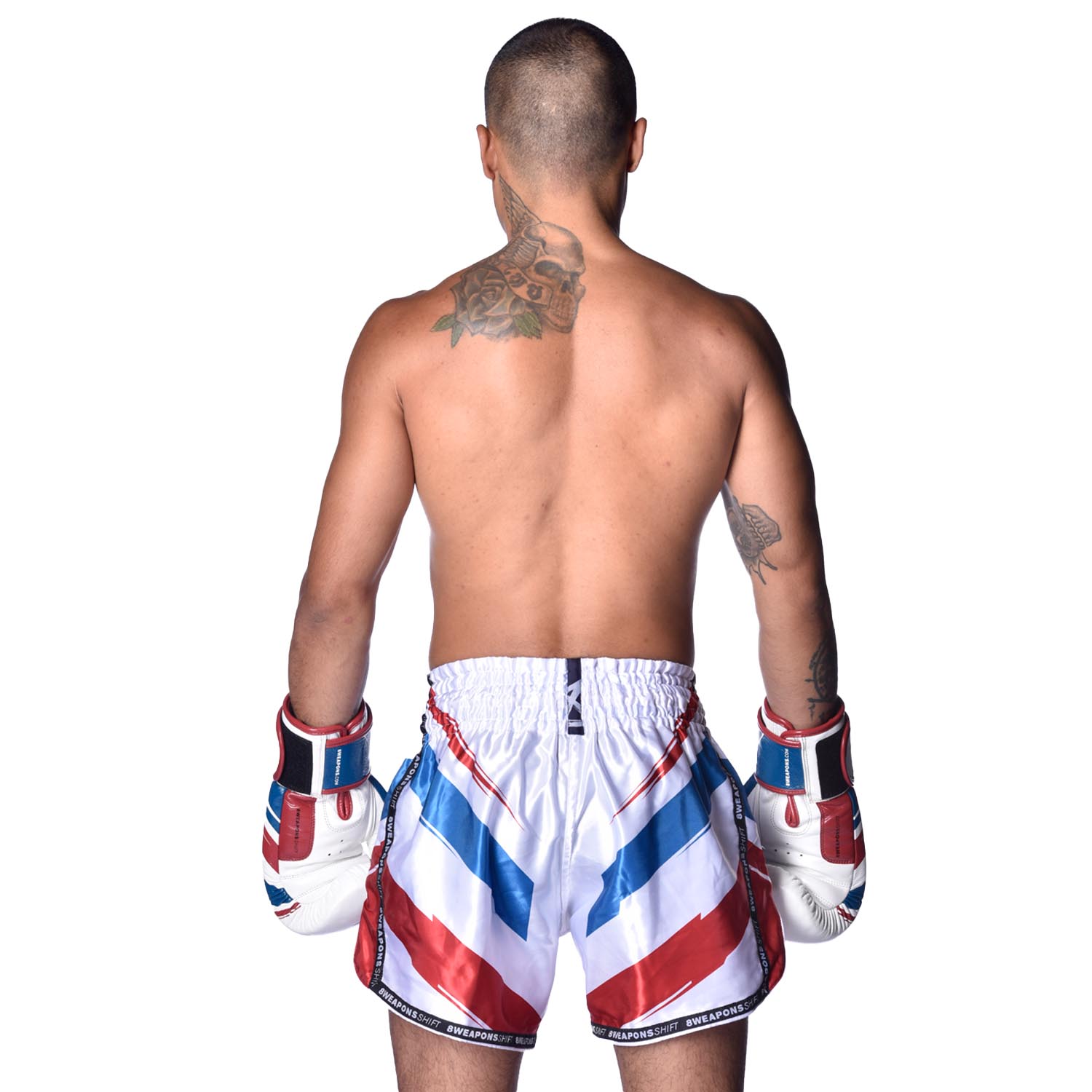 8 WEAPONS Muay Thai Shorts, Shift, white-navy-red, S