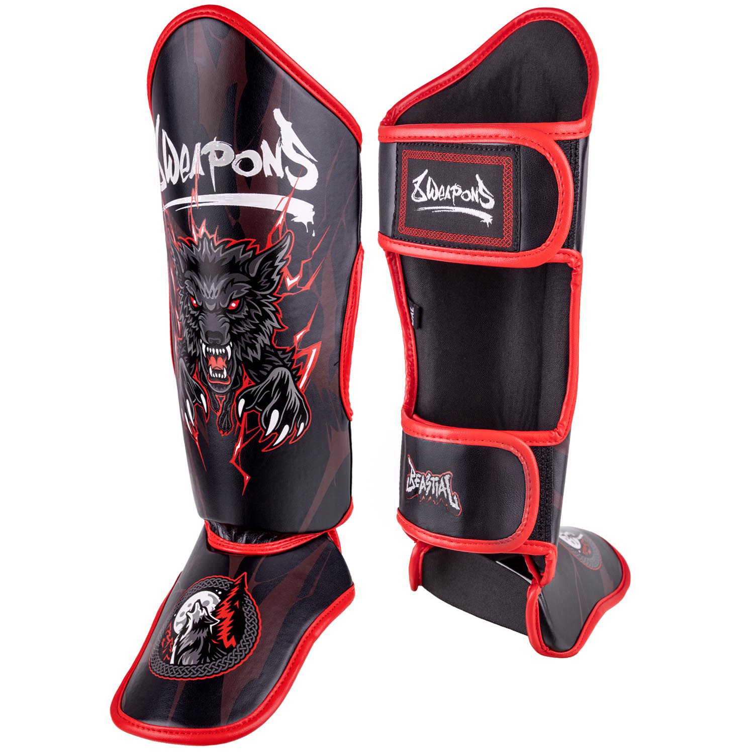 8 WEAPONS Shin Guards, Kids, Beastial Wolf, black-red, L/XL