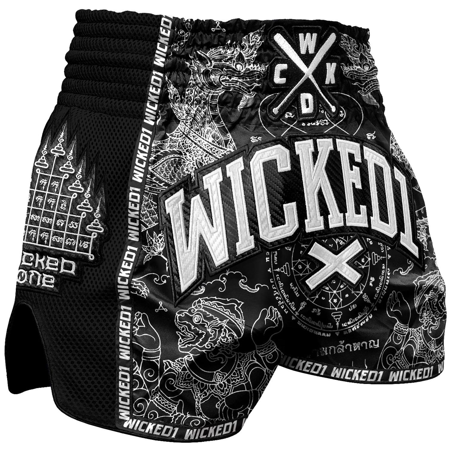 Wicked One Muay Thai Shorts, Dragon Thai, schwarz-weiß
