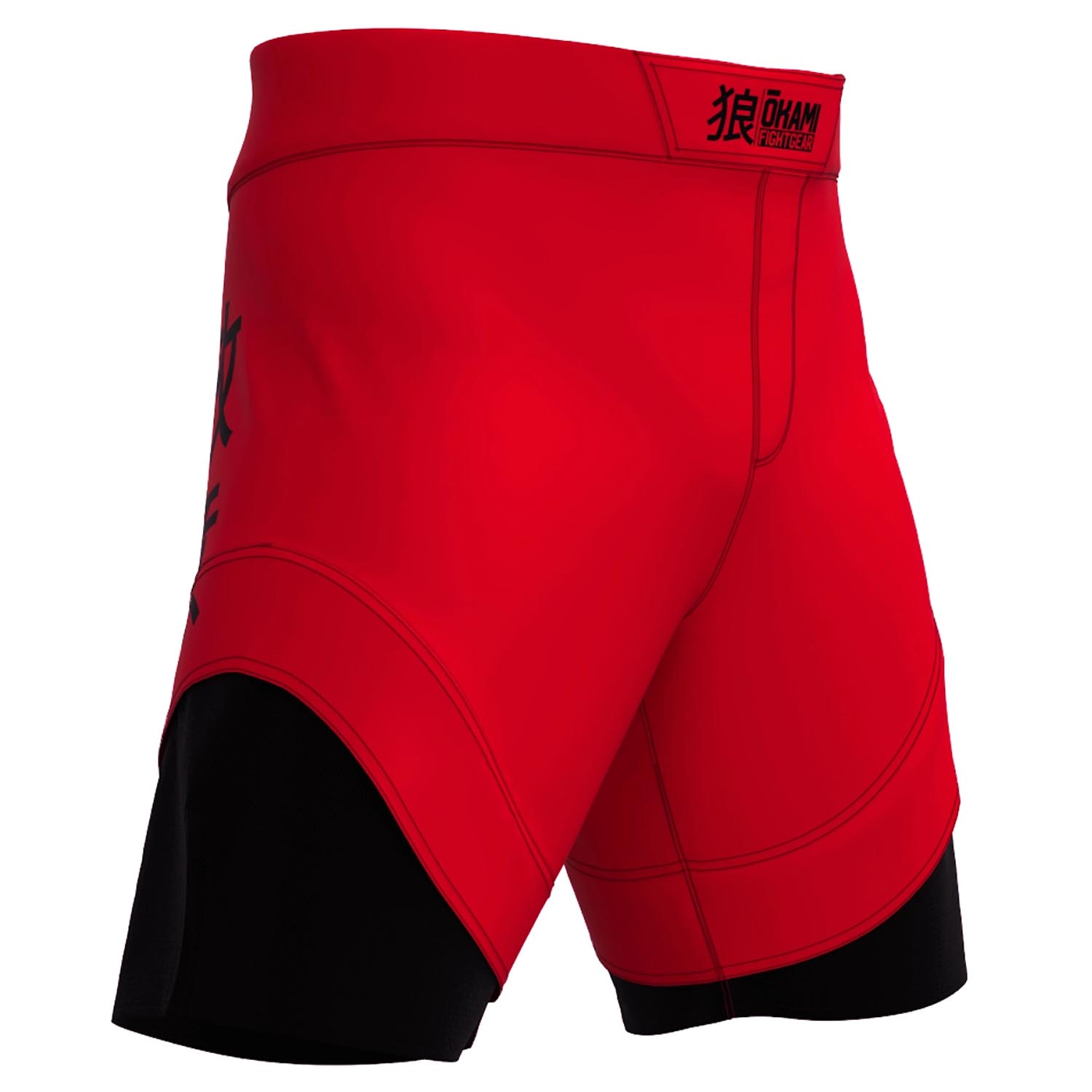 OKAMI MMA Fight Shorts, Keii Flame, red-black, M