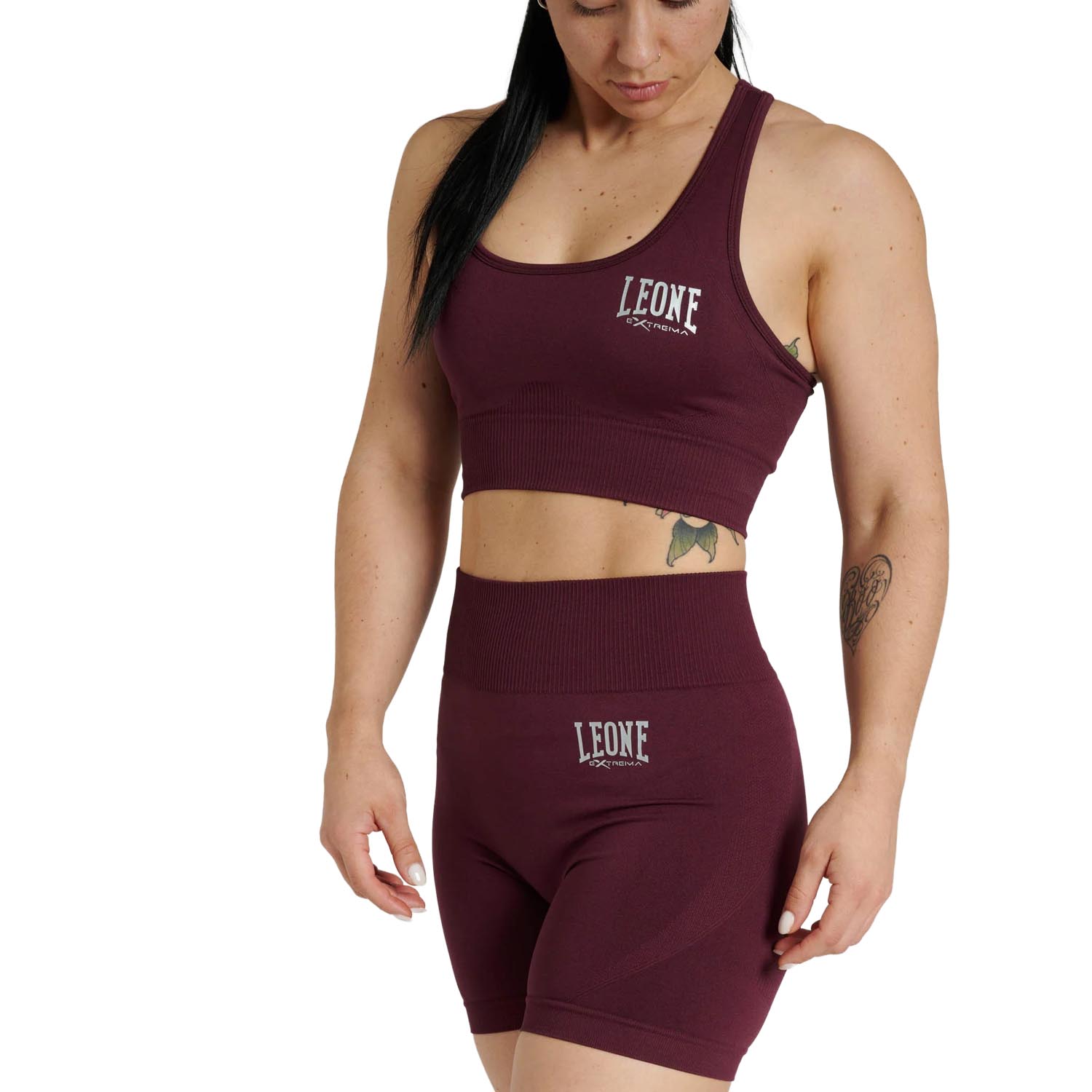 LEONE Compression Shorts, Women, Logo, wine red-white, XS