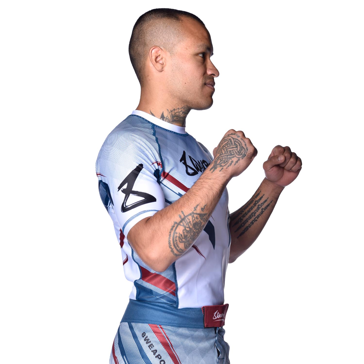 8 WEAPONS Rashguard, S/S, Shift, white-navy-red, XXL