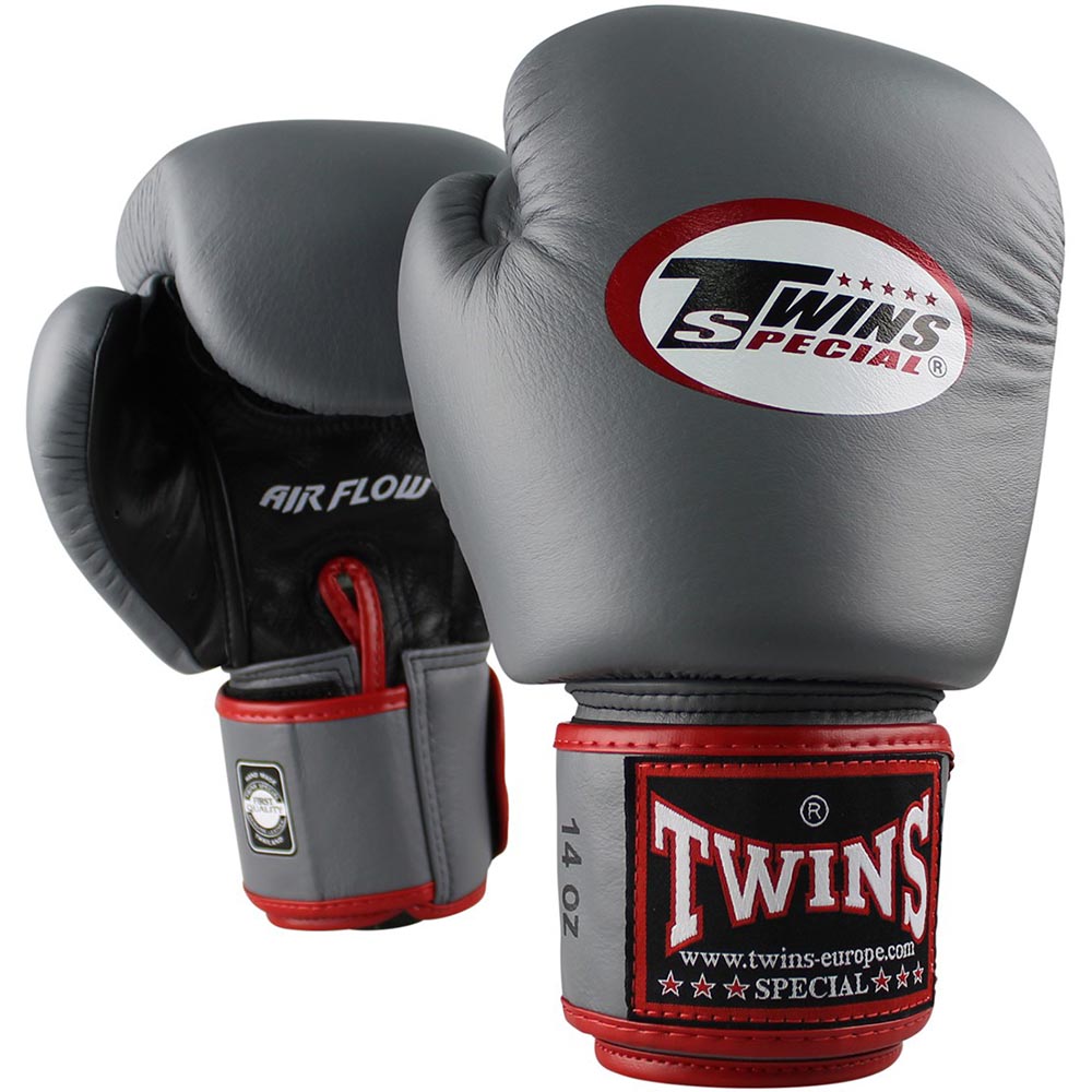 TWINS Special Boxing Gloves, Leather, AIR, grey-black, 10 Oz