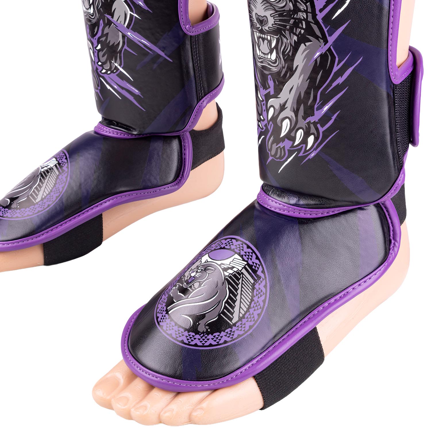 8 WEAPONS Shin Guards, Kids, Beastial Panther, black-purple, XXXL