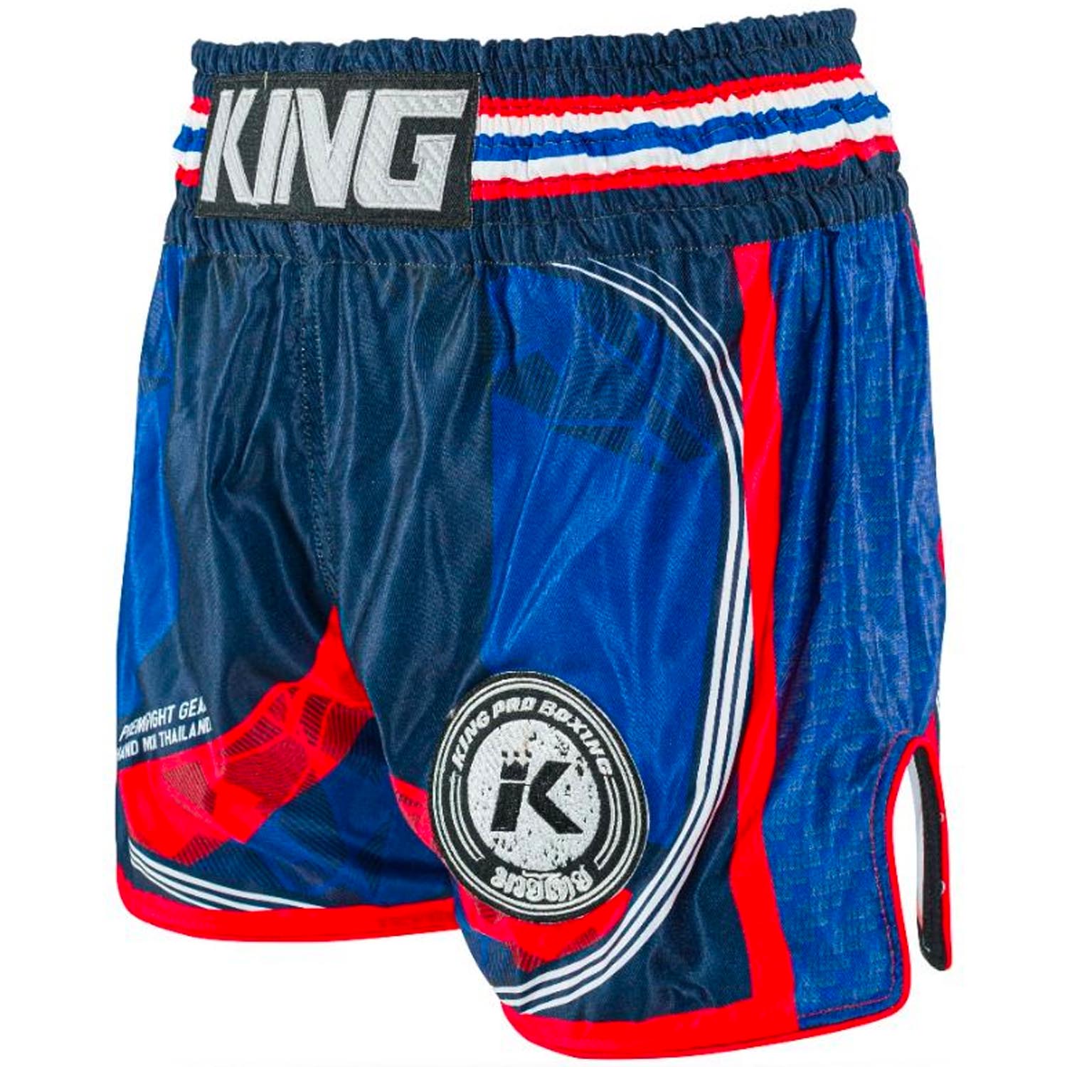 KING PRO Boxing Muay Thai Shorts, Flag 2, blue-red, XL