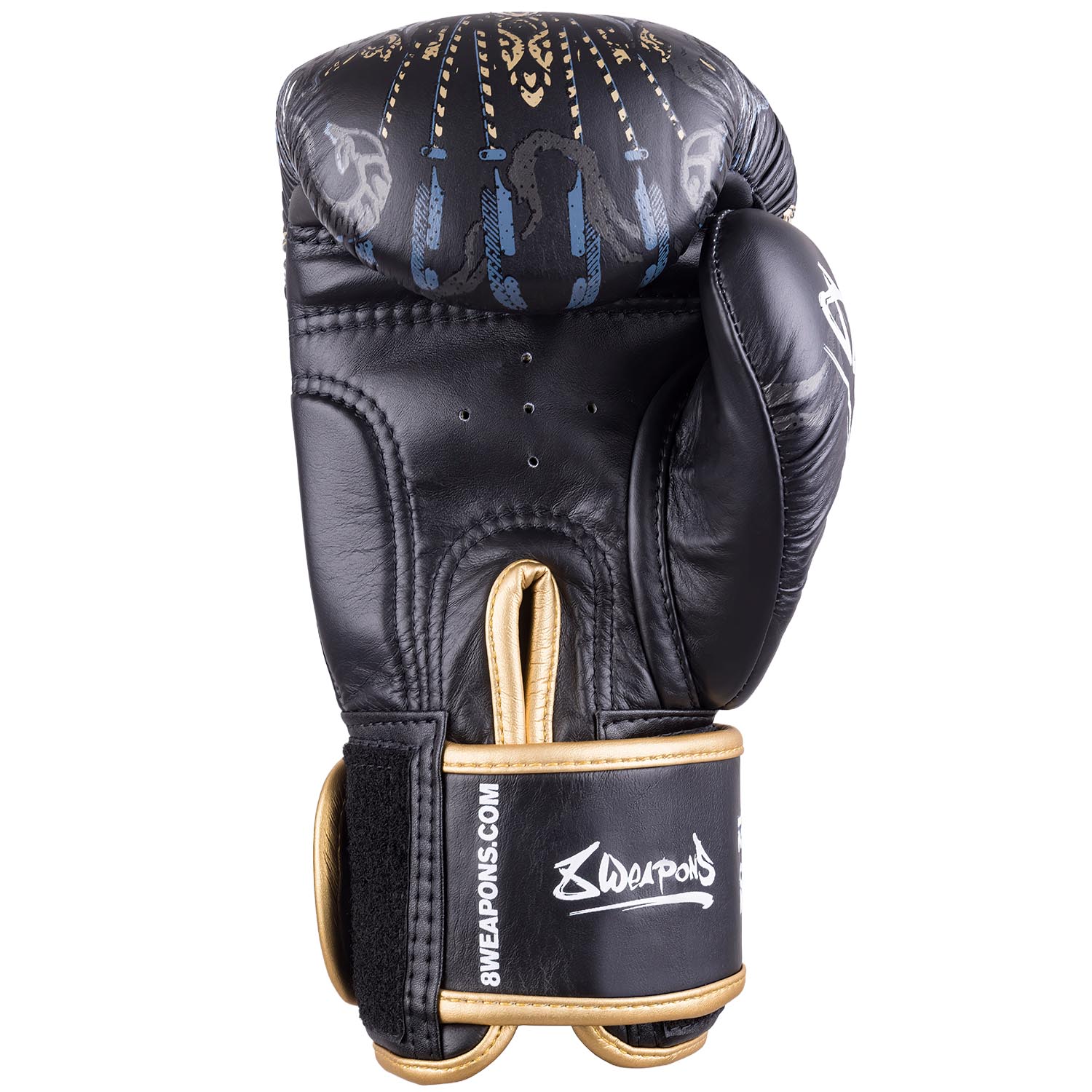 8 WEAPONS Boxing Gloves, Three Elephants 2.0, black-gold, 16 Oz
