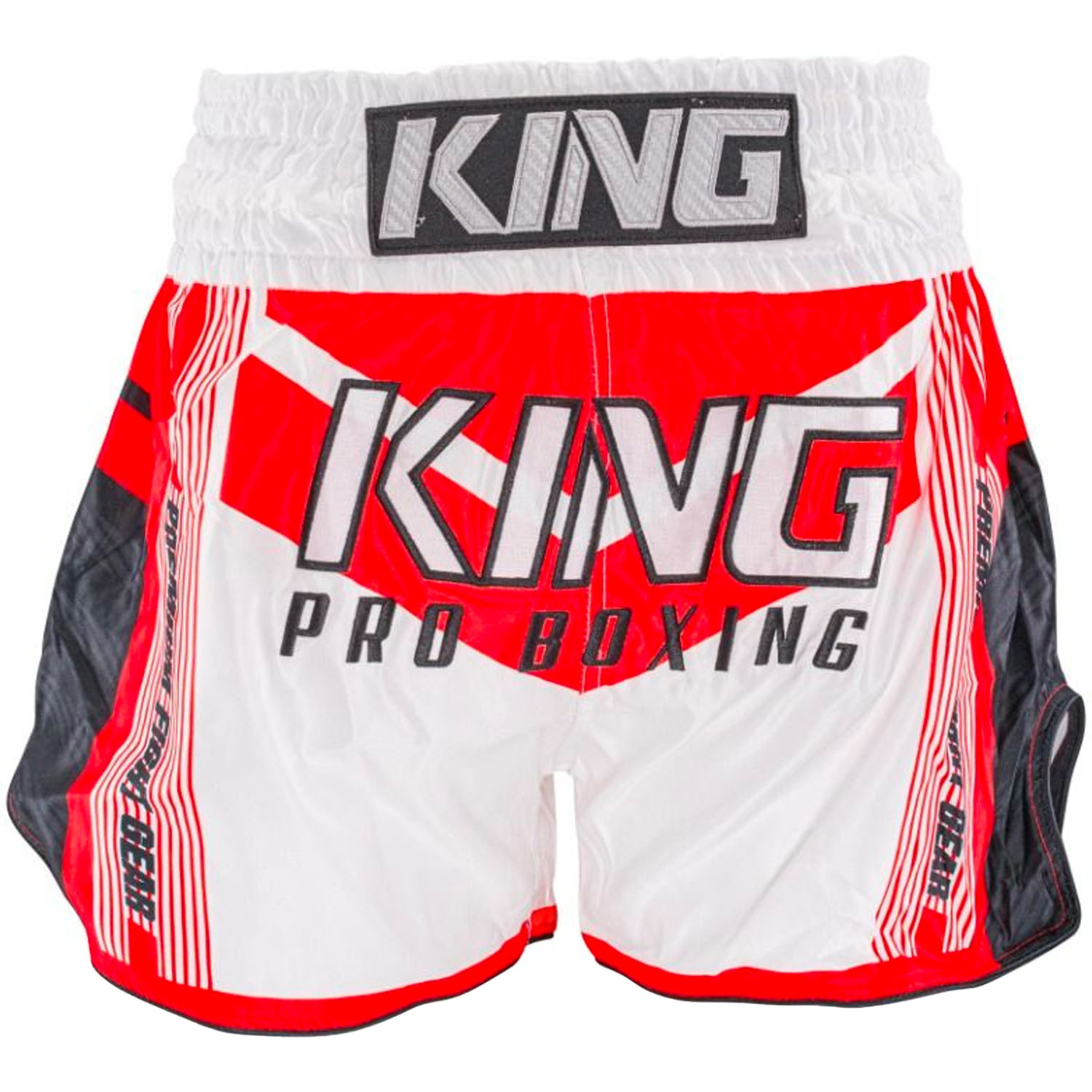 KING PRO Boxing Muay Thai Shorts, Endurance 7, white-red
