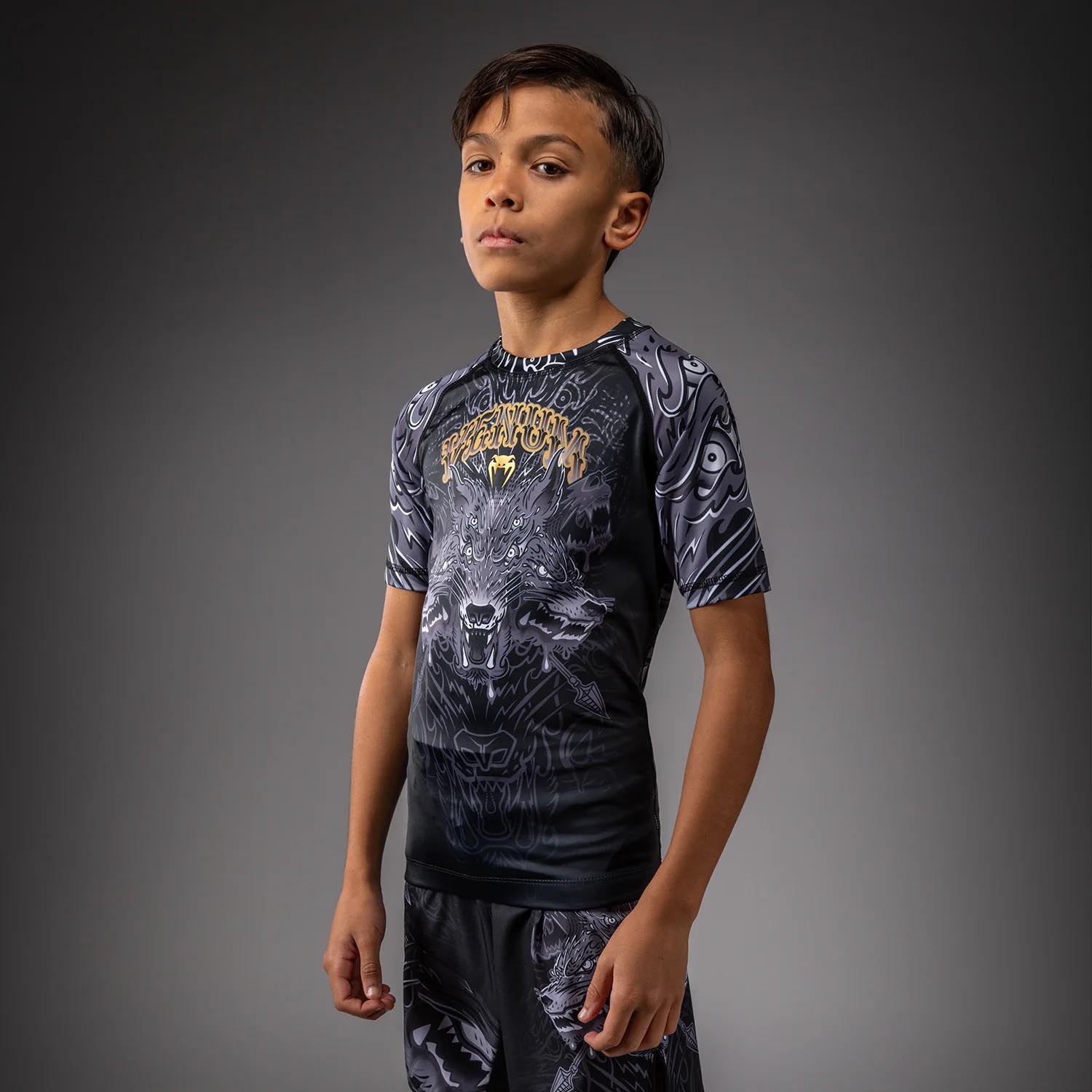VENUM Rashguard, S/S, Kids, Wolf Atak, black-grey, 14 J