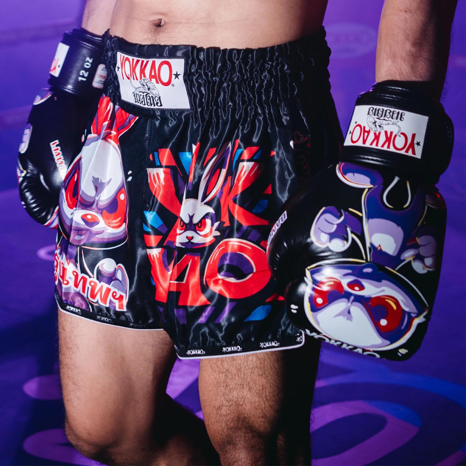 YOKKAO Boxing Gloves, Angry Rabbit, black-purple, 16 Oz