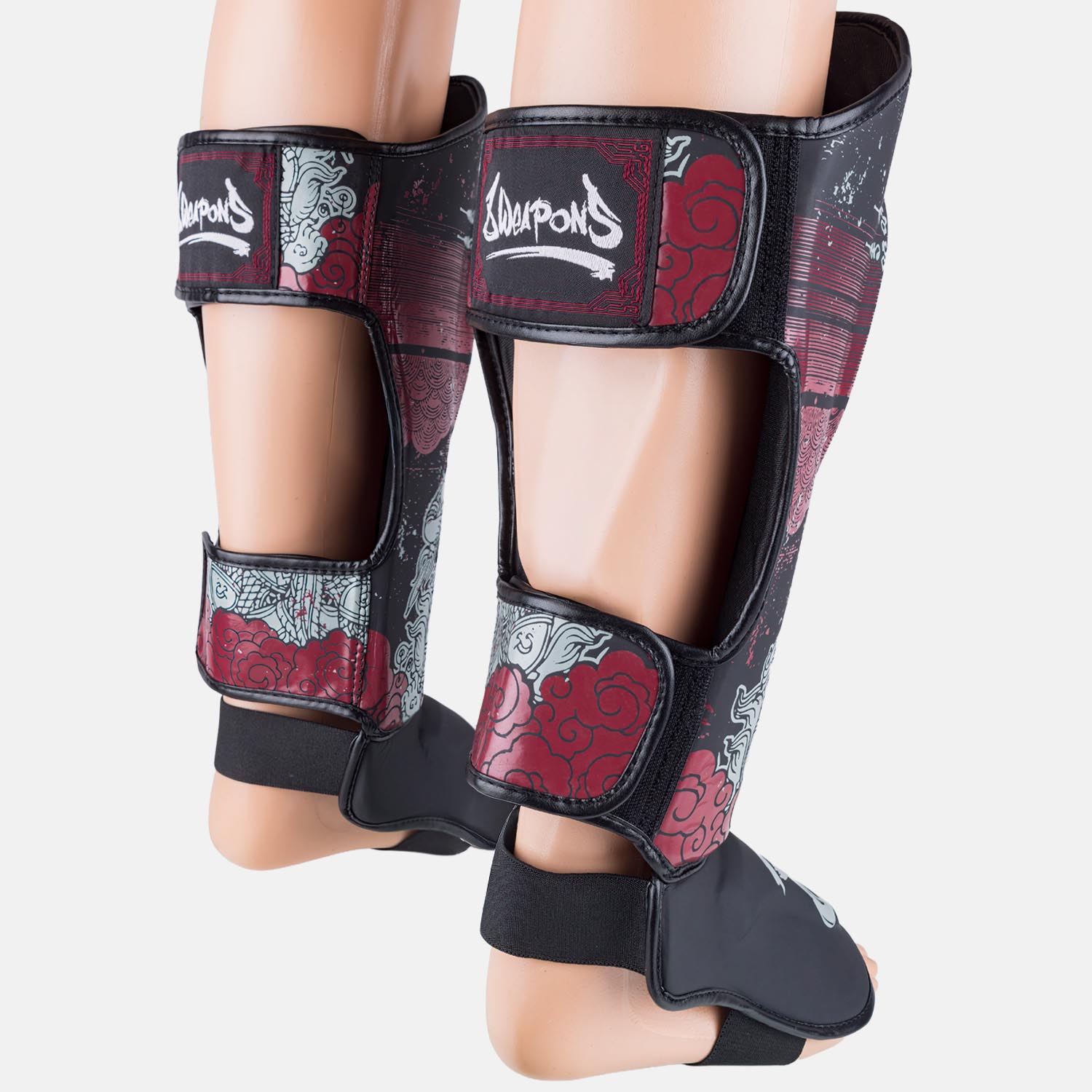 8 WEAPONS Shin Guards, Hanuman Yant, black-red, XL
