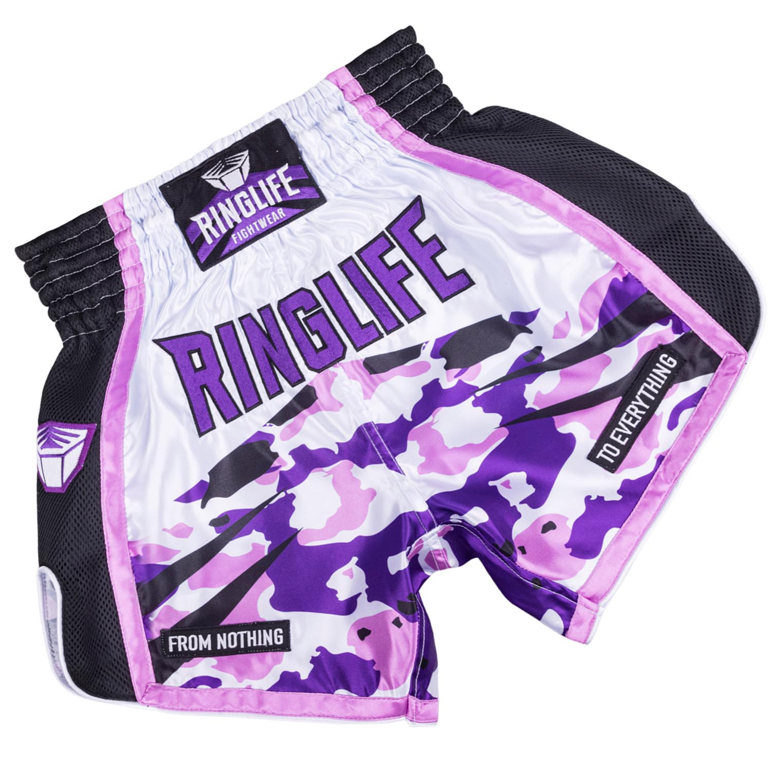 RINGLIFE Muay Thai Shorts, Unit, white-purple-camo, S
