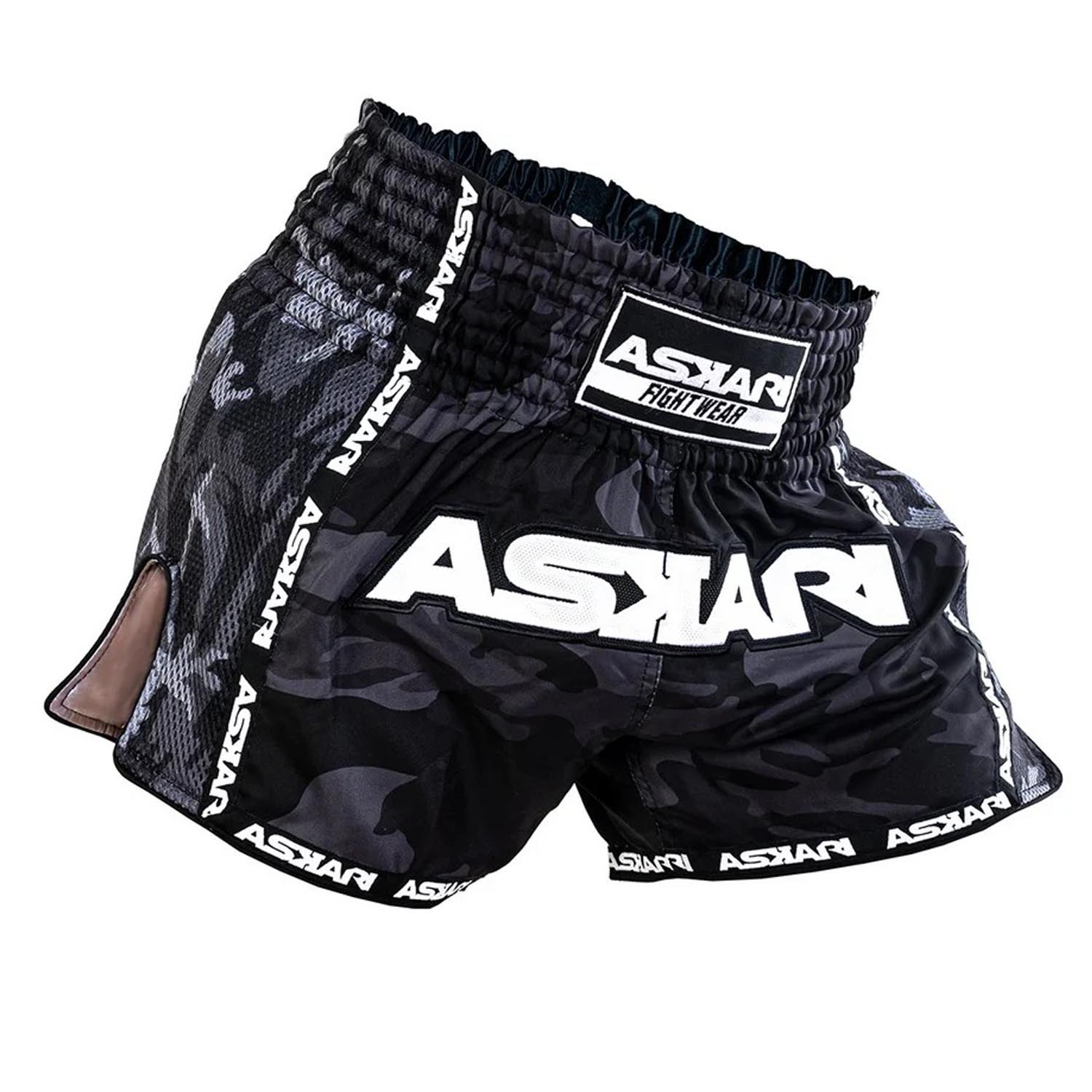 ASKARI Muay Thai Shorts, Black Desert, black-white-camo, L