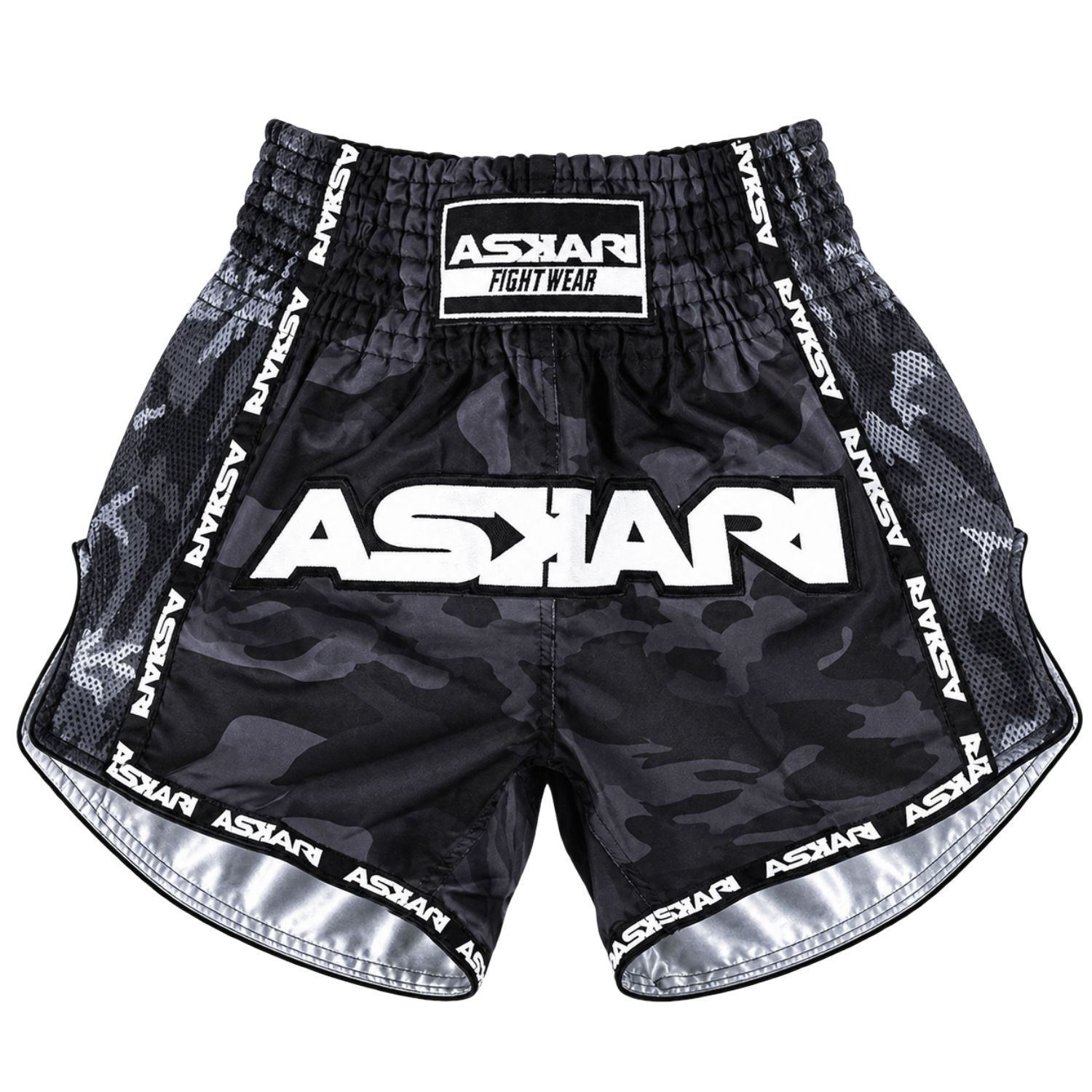 ASKARI Muay Thai Shorts, Black Desert, black-white-camo, XXL