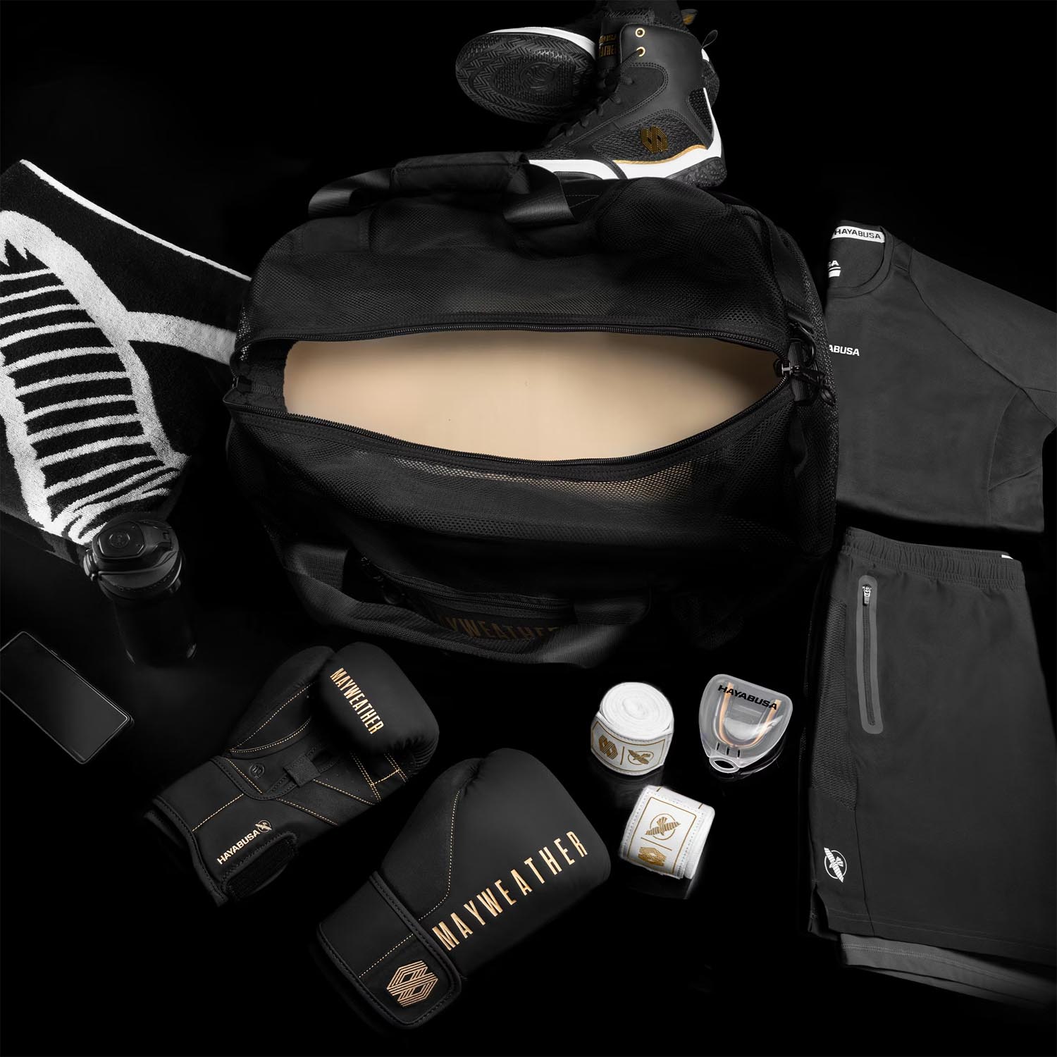 Hayabusa Sport Bag, Mayweather, Mesh Bag, black-gold