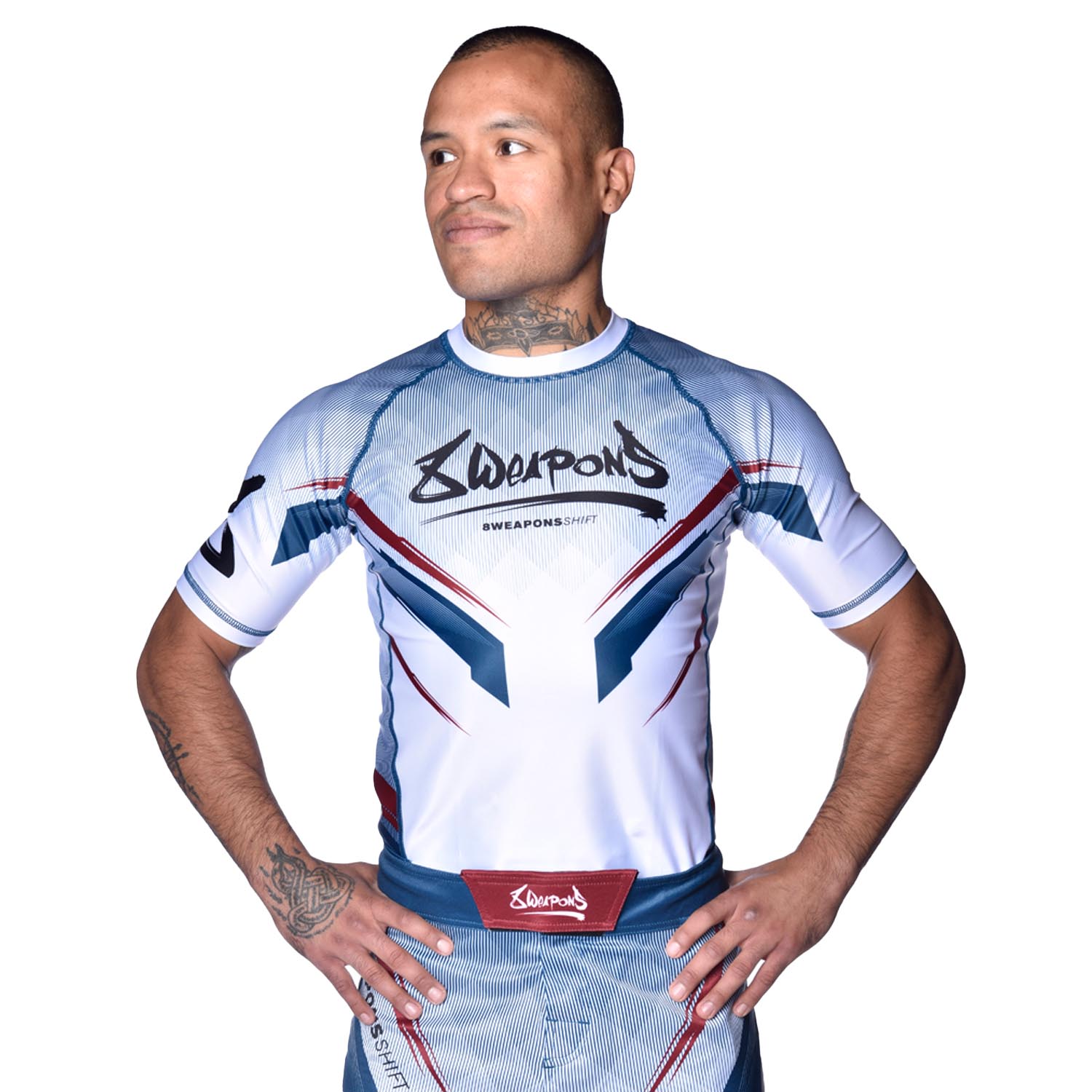 8 WEAPONS Rashguard, S/S, Shift, white-navy-red, XXL